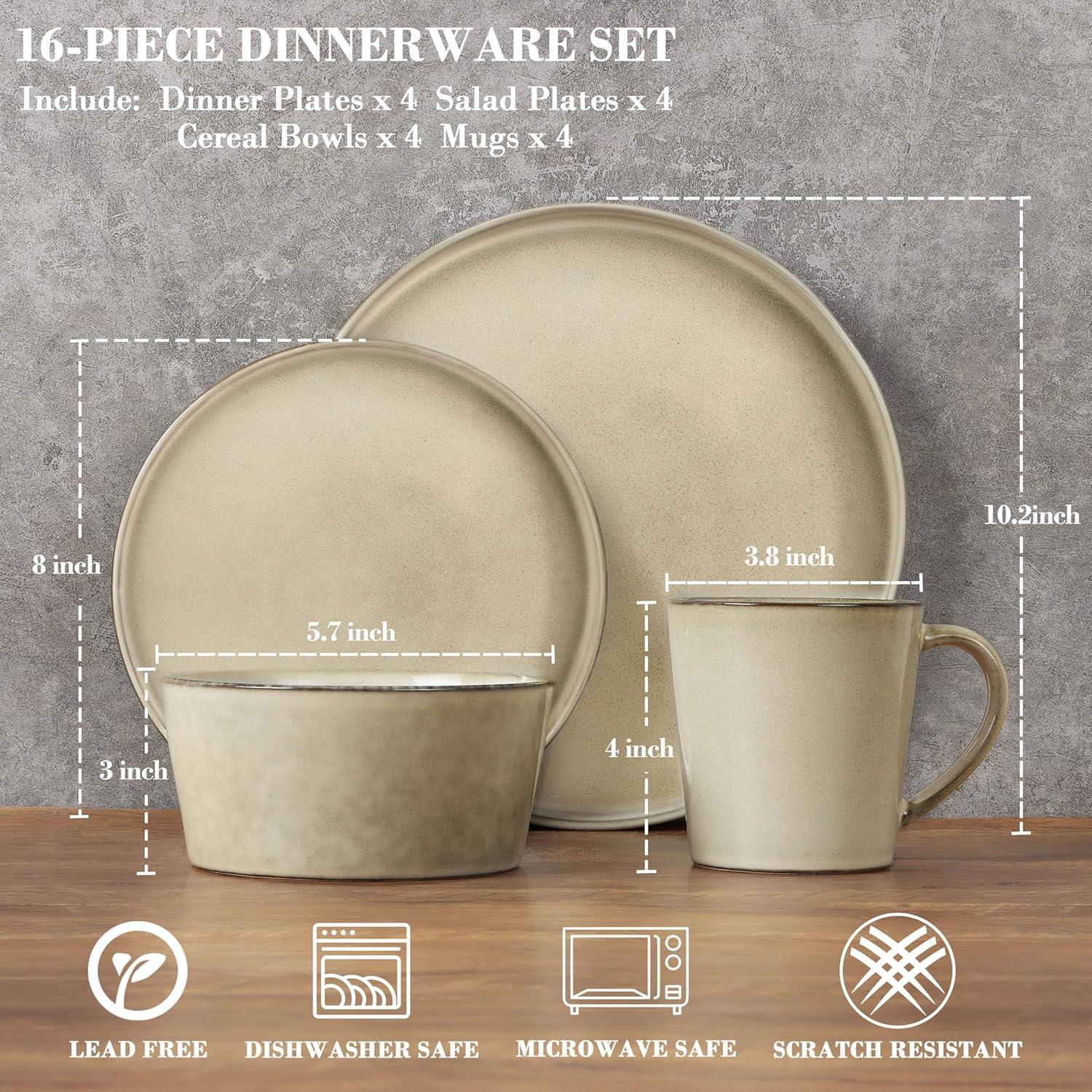 16-Piece Beige Ceramic Dinnerware Set for 4