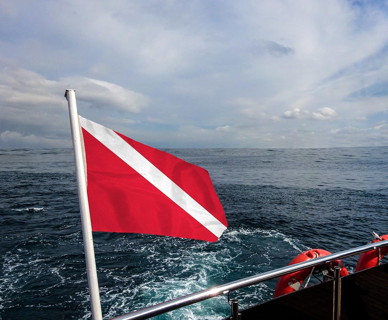 AGAS Skin Diver Flag - 12 x 18 Inch - Printed 200 Nylon - Stitched Edges - Solid Brass Grommets Canvas Heading - Red and White Stripe Nautical Flag.