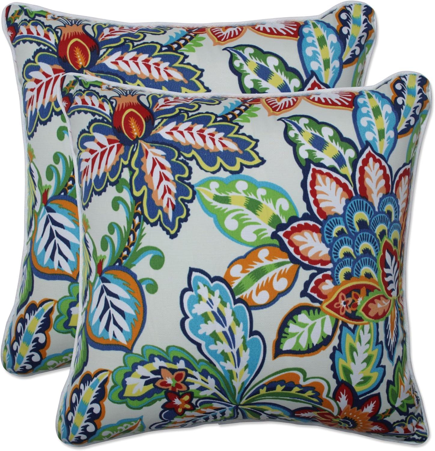Bright Multicolor Floral Square Outdoor Throw Pillow Set
