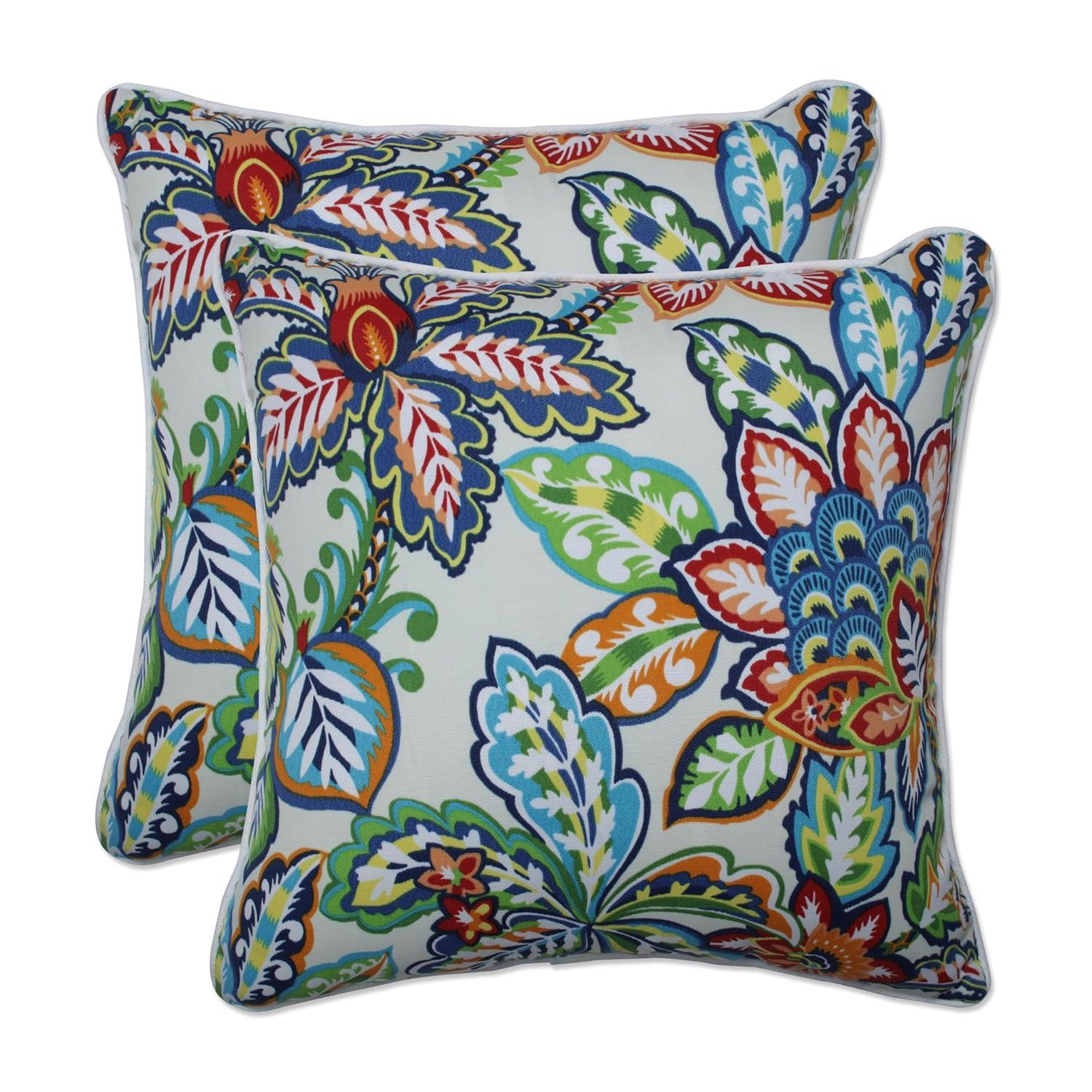 Bright Multicolor Floral Square Outdoor Throw Pillow Set