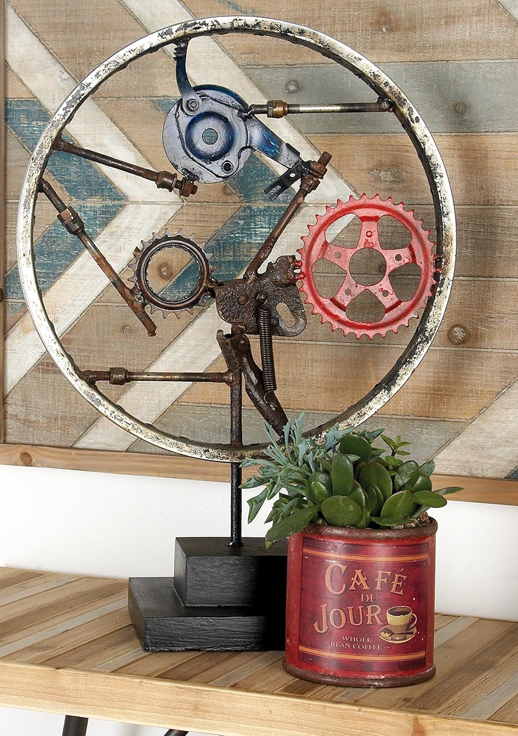 DecMode Iron Industrial Wheel Sculpture, Grey