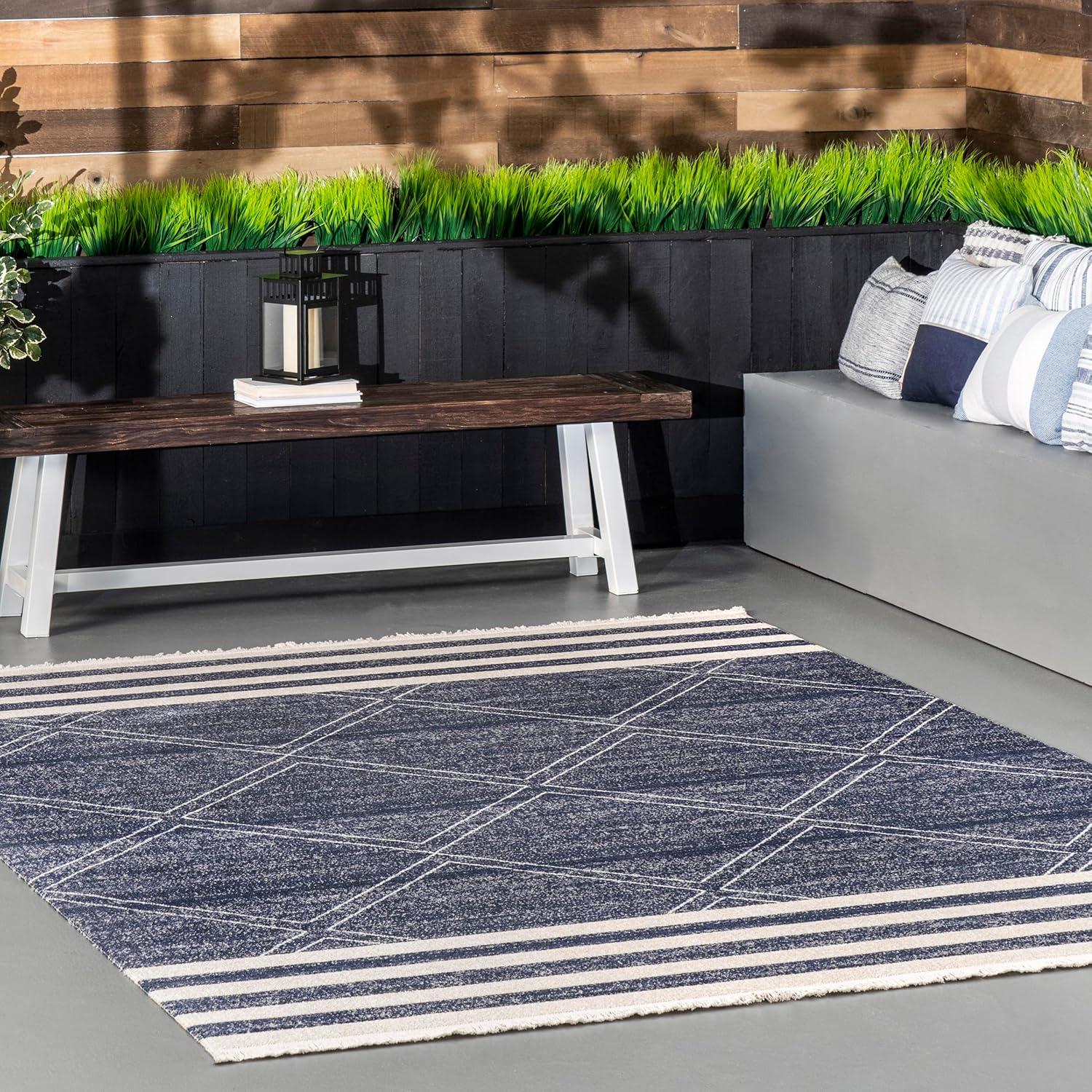 Blue Reversible Synthetic Rectangular Indoor/Outdoor Rug