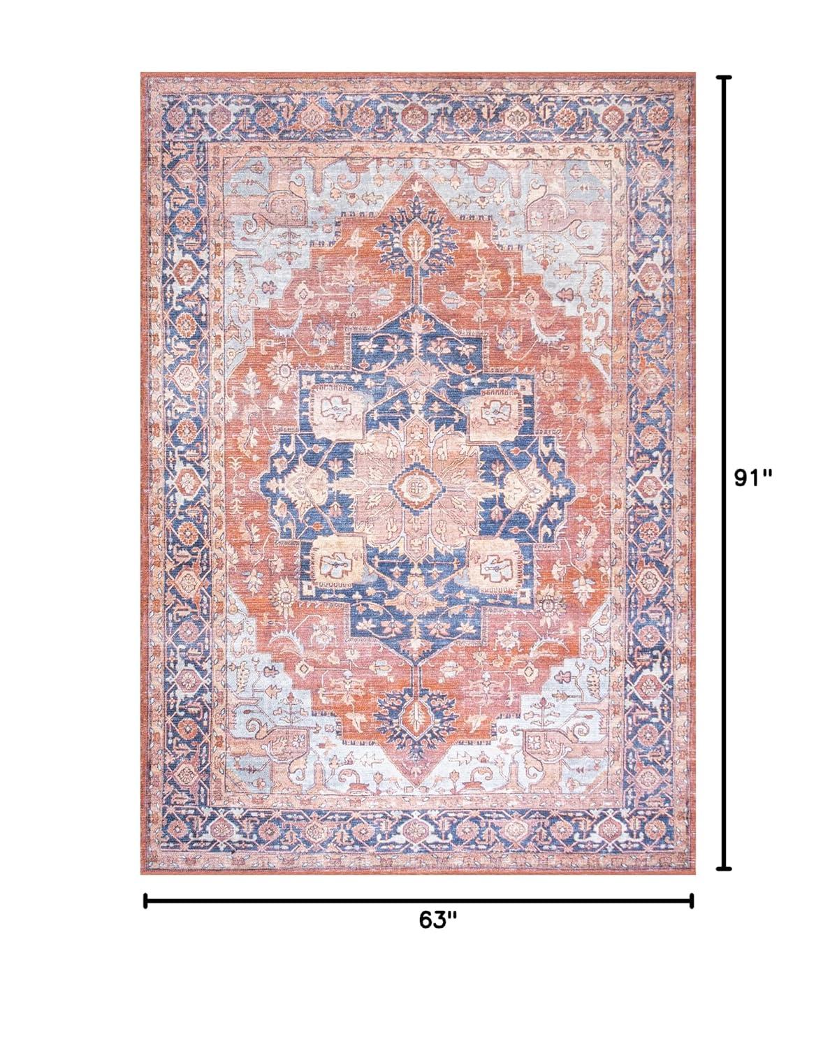5' x 8' Maris Ornate Medallion Machine Washable Indoor/Outdoor Area Rug, Orange/Cream - JONATHAN Y