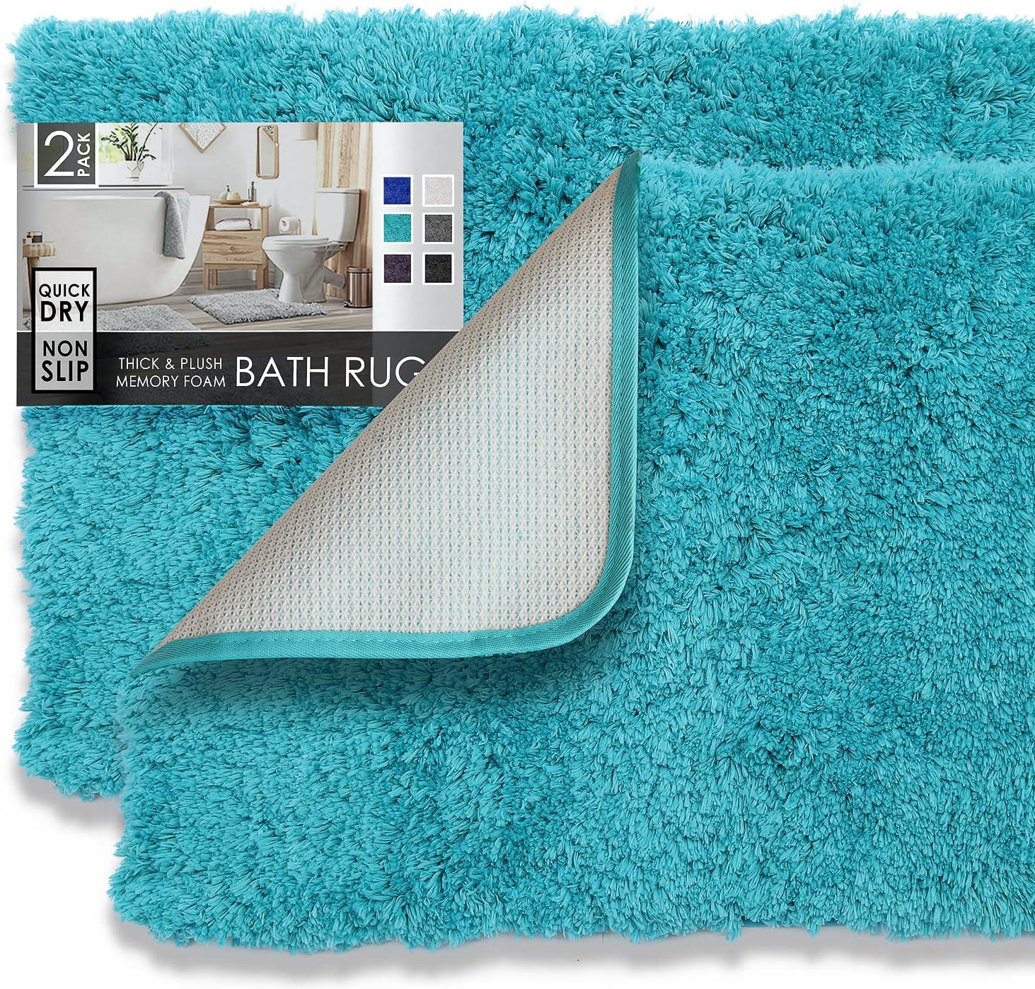 Clara Clark Set of 3 Absorbent Bath Mat Non-Slip Backing Rubber Bathroom Rugs, 17x24 & 20x32, Teal