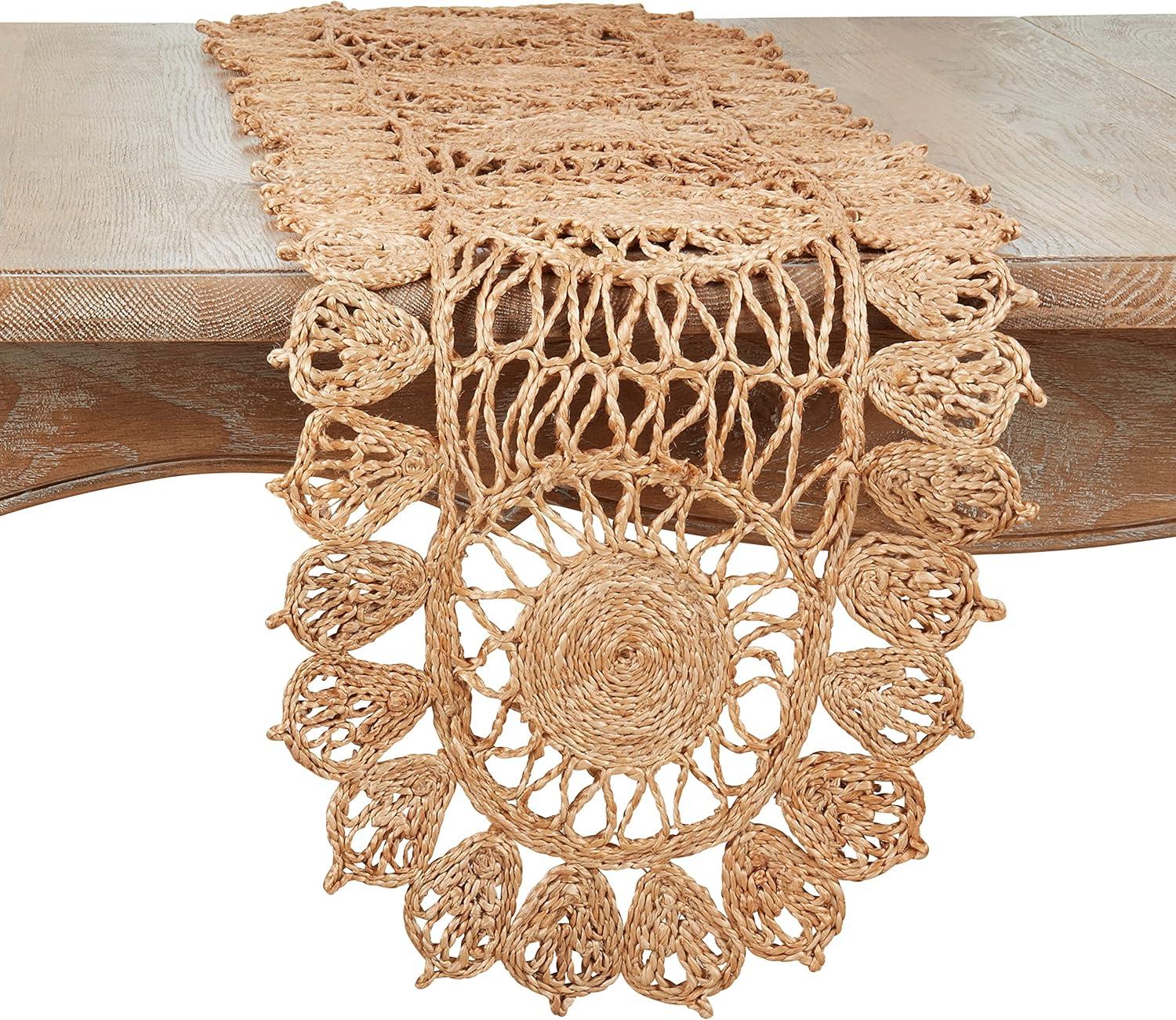 Natural Woven Jute Table Runner with Intricate Design