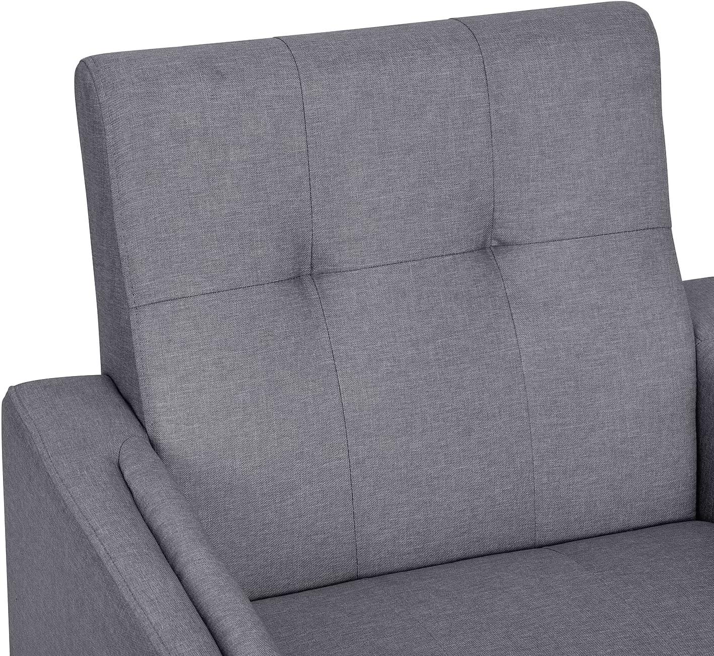 Flash Furniture Conrad Mid-Century Modern Commercial Grade Armchair with Tufted Faux Linen Upholstery & Solid Wood Legs in Slate Gray