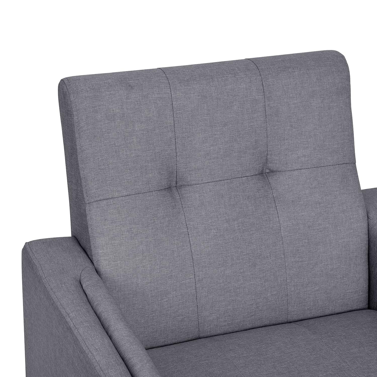 Flash Furniture Conrad Mid-Century Modern Commercial Grade Armchair with Tufted Faux Linen Upholstery & Solid Wood Legs in Slate Gray