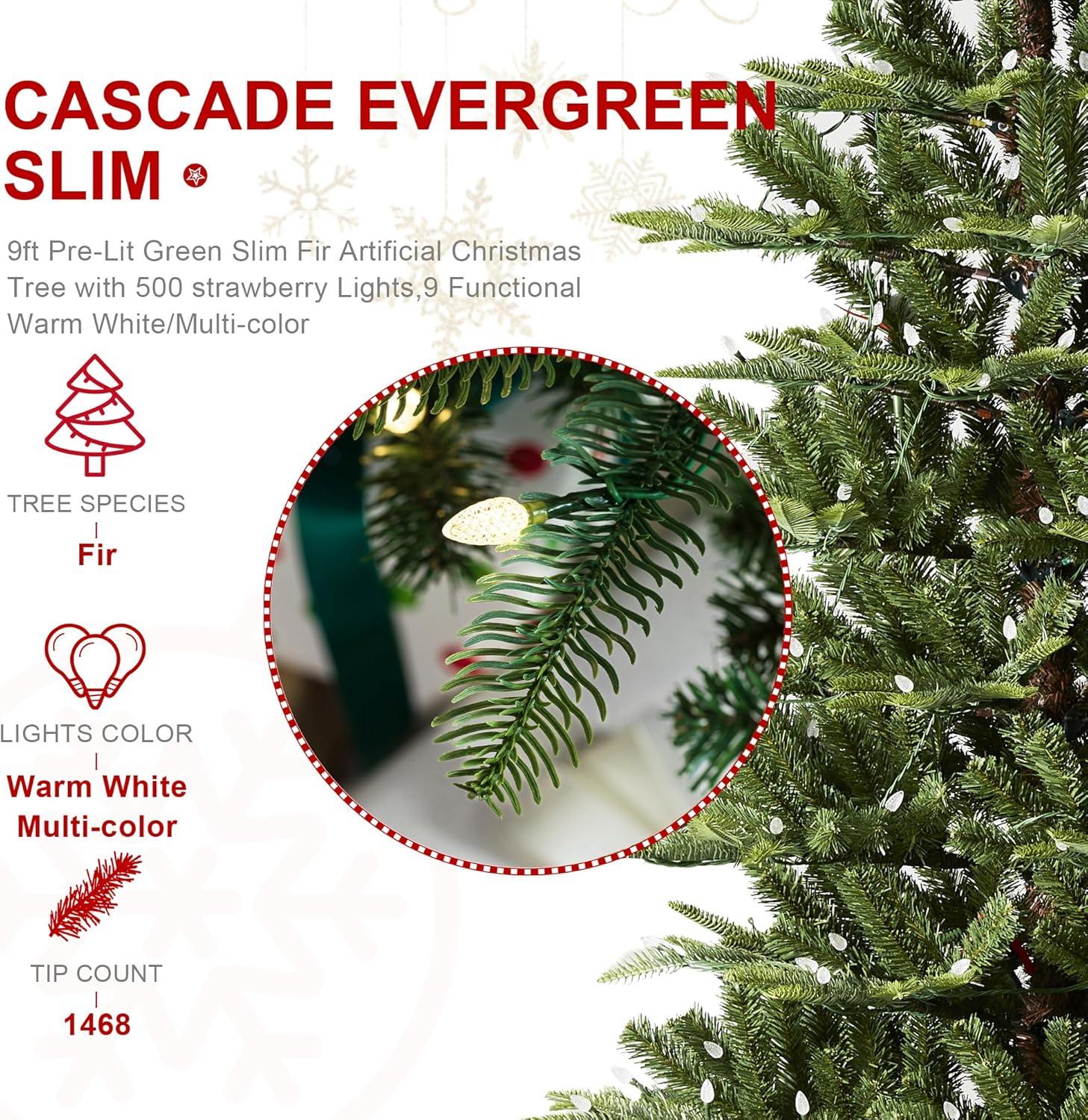 Glitz Design Glitzhome 9ft Pre-Lit Snow Flocked Fir Artificial Christmas Tree with 650 Warm White