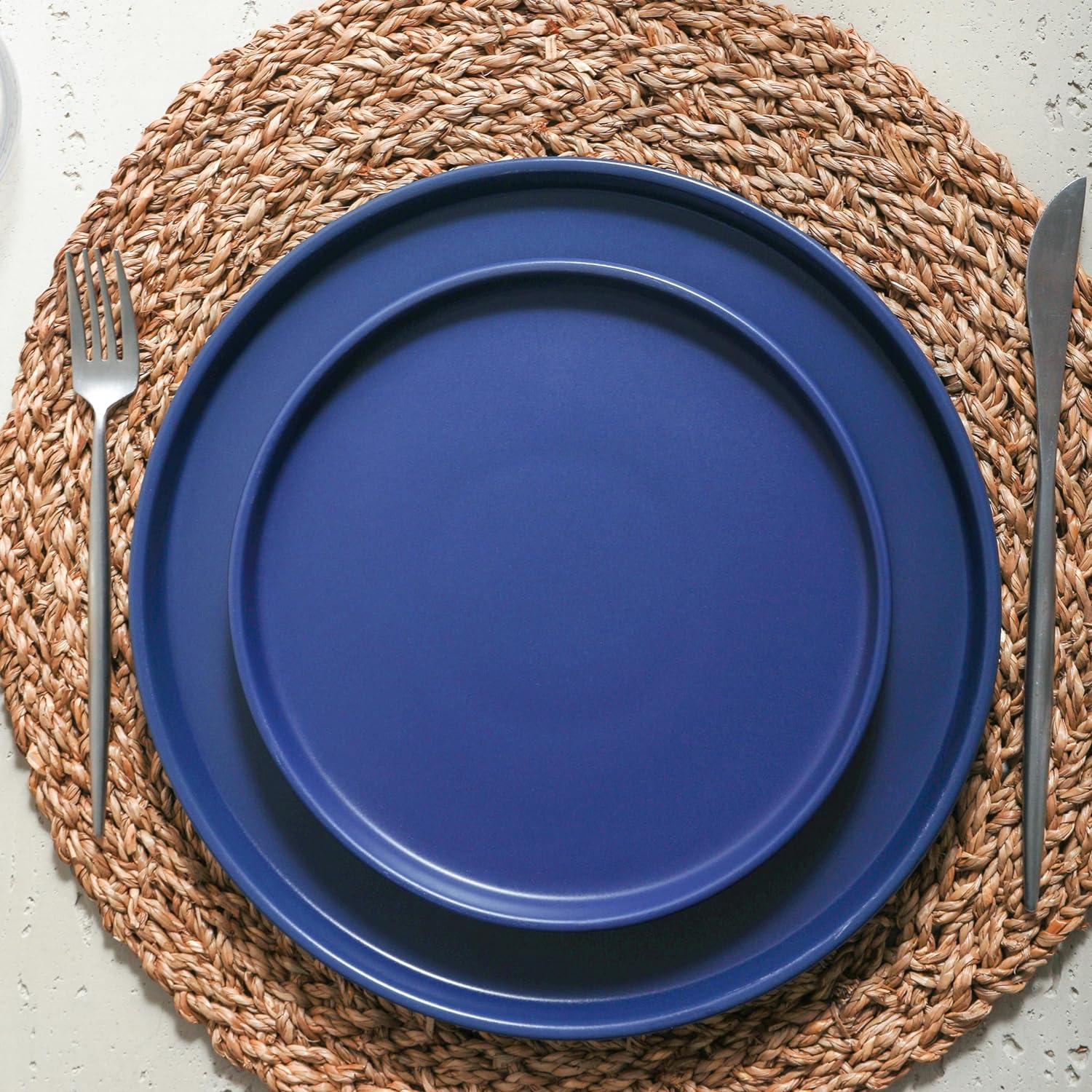 Blue Ceramic 16-Piece Solid Dinnerware Set for 8