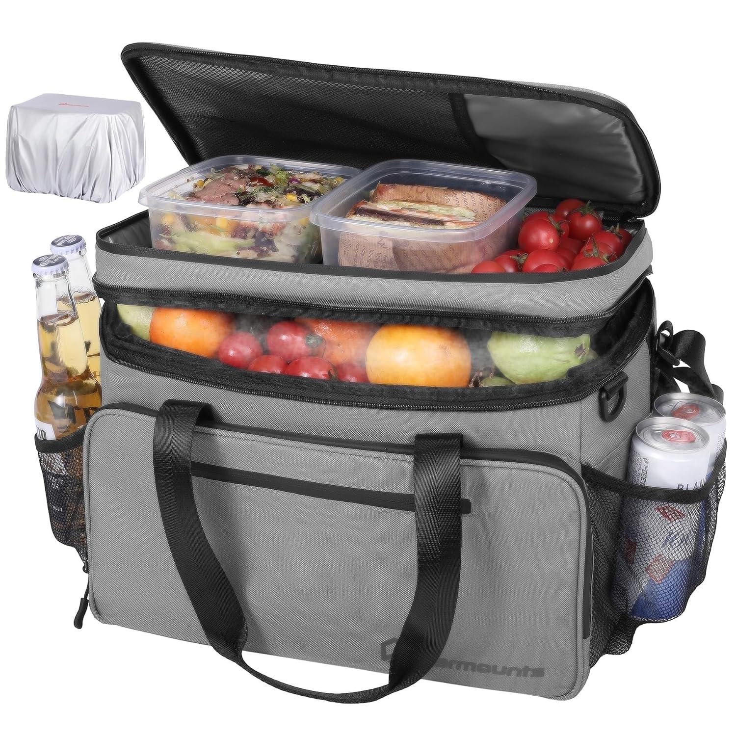 WARMOUNTS Soft Cooler Bag 48 Cans & Insulated Bag 2 in 1, w/ Insulating Cover, Upgraded Leakproof Camping Cooler Bag 2 Compartment for Camping Hiking Picnic Beach