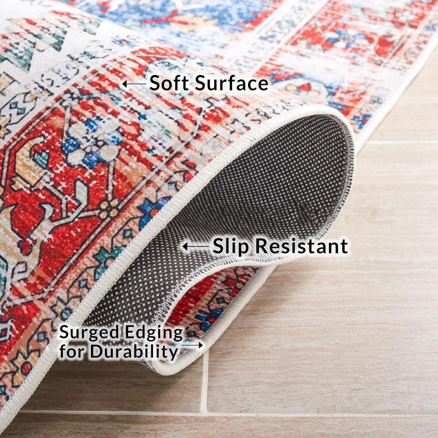 Tucson TSN102 Power Loomed Machine Washable Area Rug - Blue/Red - 5'x5' - Safavieh.