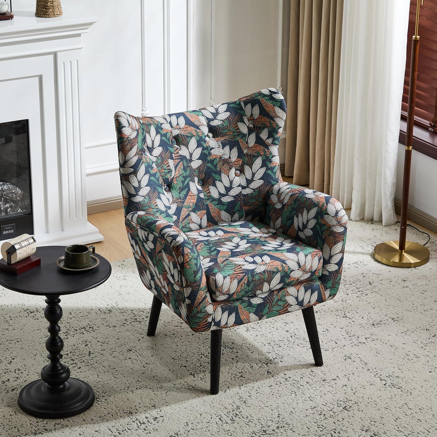 Christopher Knight Home Faschia Mid Century Modern Accent Chair, Fabric Living Room Lounge Chair, Home Office Upholstered Single Sofa, Comfy Reading Chair for Bed Room, Multicolor Floral Print