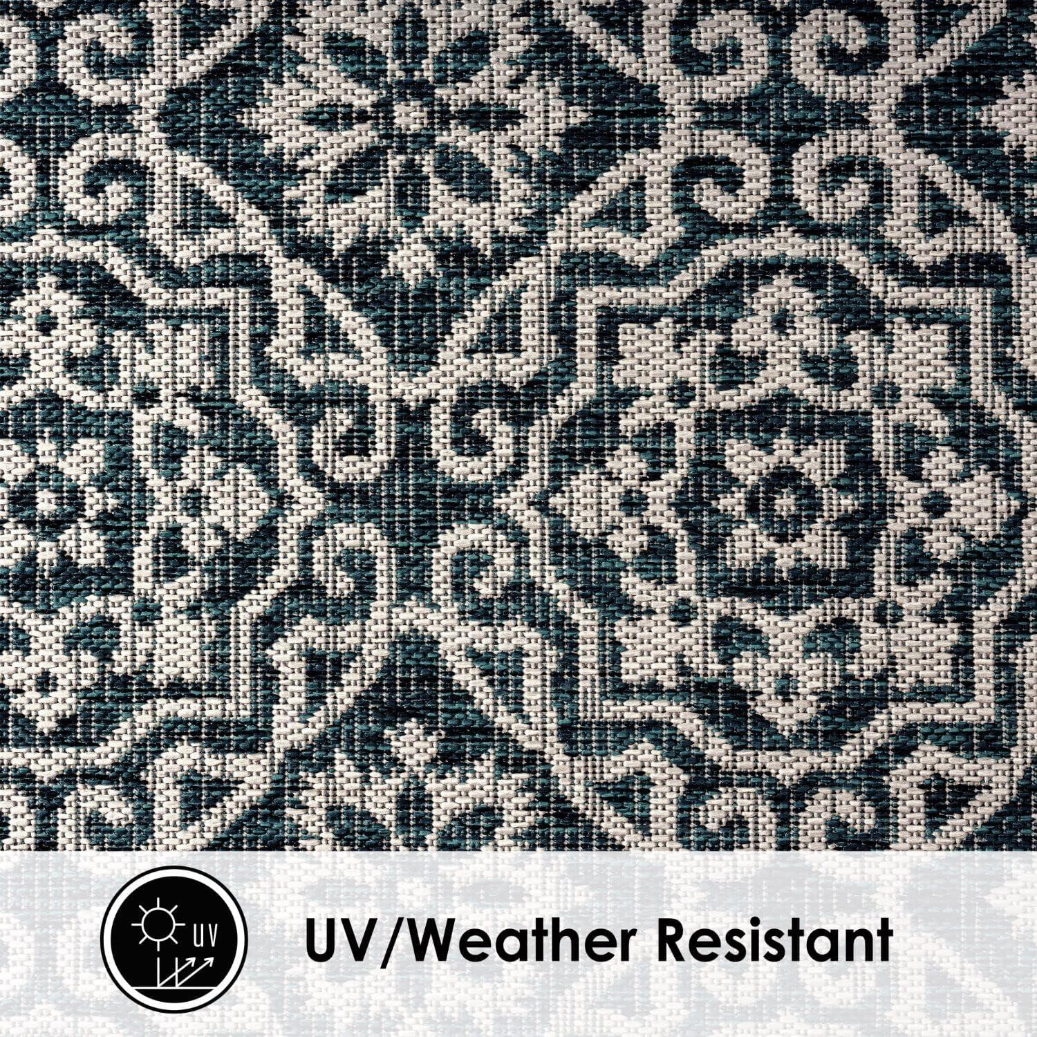 NICOLE MILLER NEW YORK Patio Country Danica Geometric Indoor/Outdoor Area Rug, Navy Blue/ Ivory