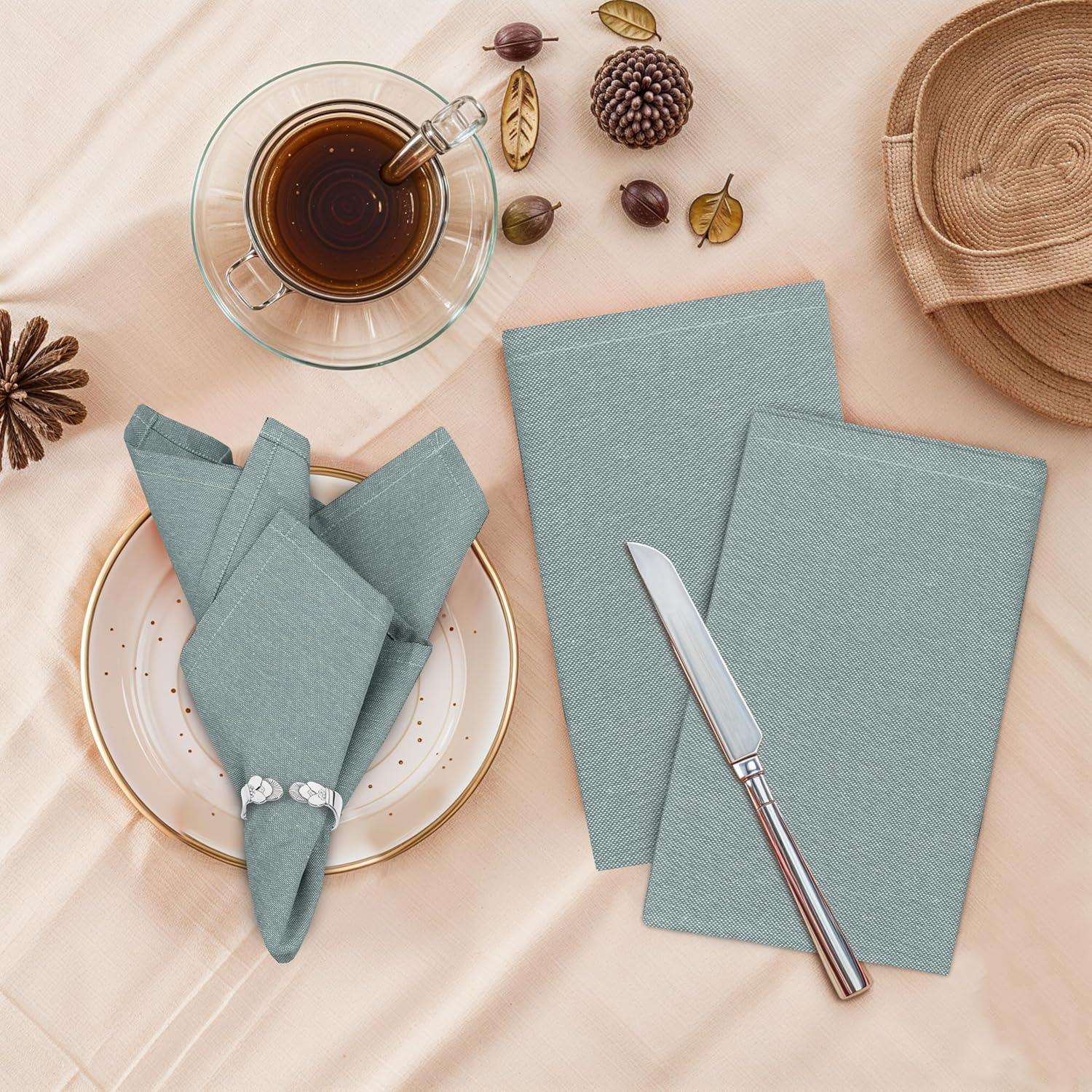 Poly Cotton Square Cloth Napkins Chambray Fabric (Set of 12)