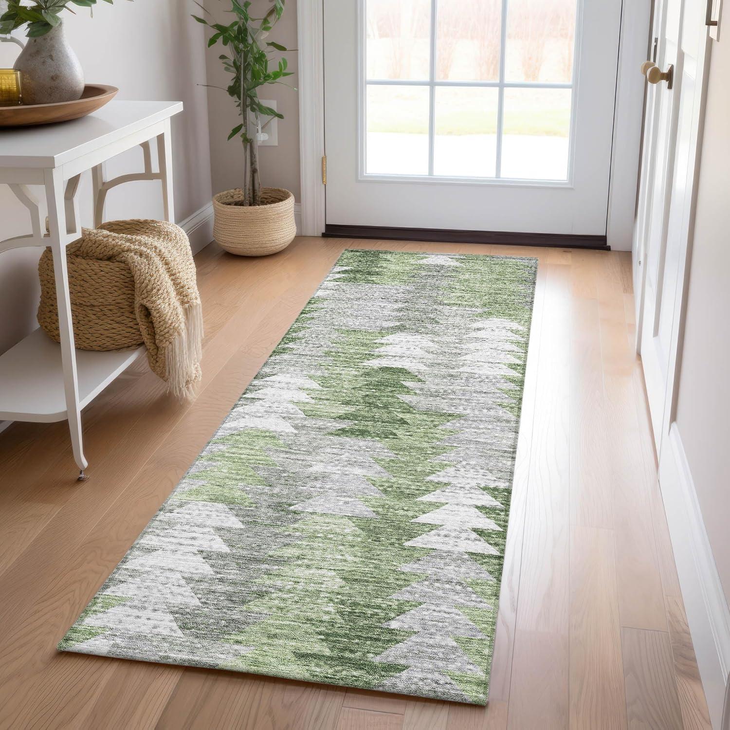 Addison Rugs Chantille ACN632 Green 2'3" x 7'6" Indoor Outdoor Hallway Runner Rug, Stain Resistant Washable Kitchen Area Carpet for Bathroom, Laundry and Bedroom Rug