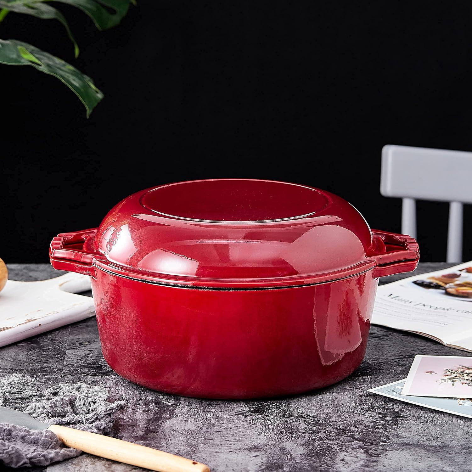 Red Enameled Cast Iron 7-Quart Dutch Oven with Porcelain Lid