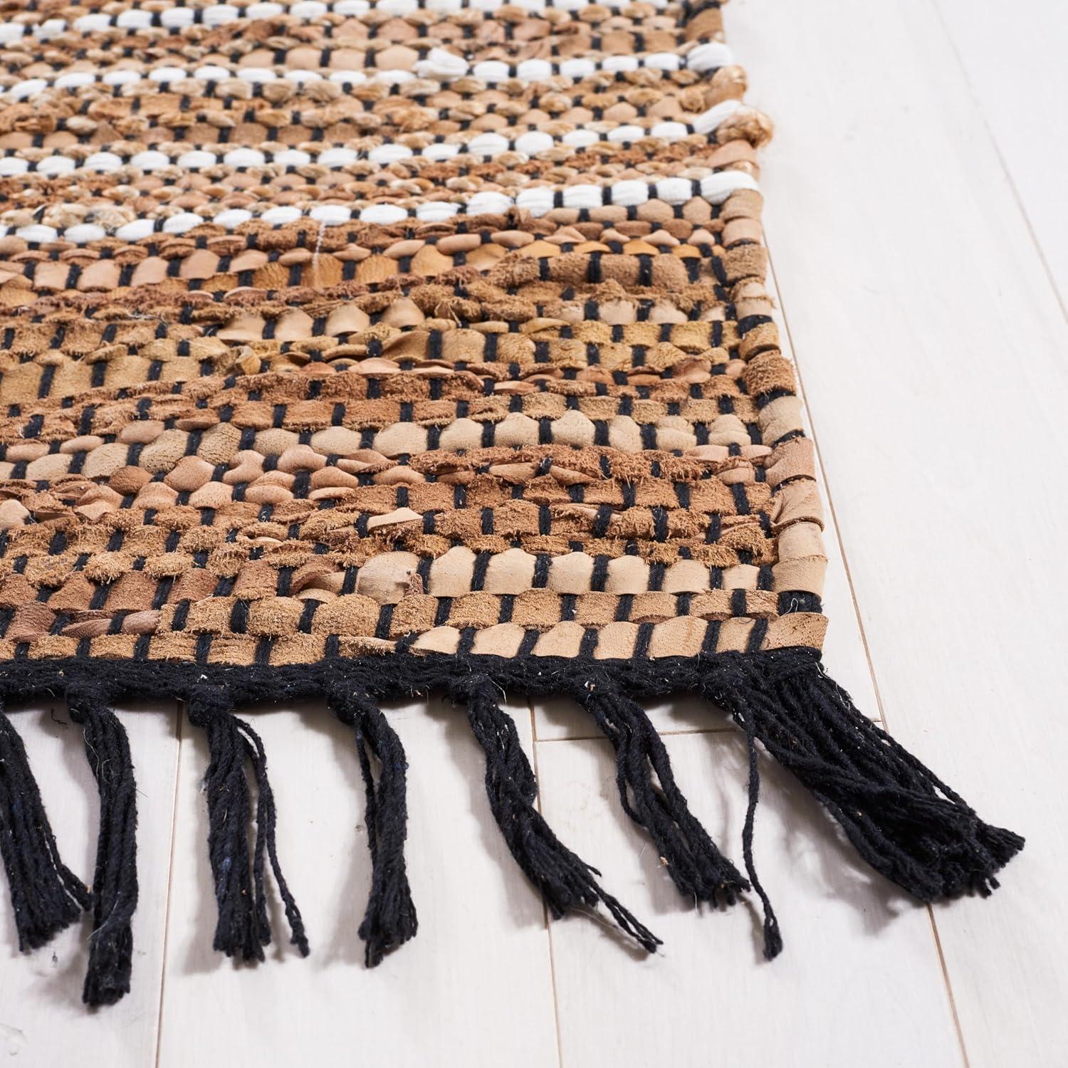 Sand & Stable™ Preston Striped Hand-Woven Cotton/Leather/Jute Brown/Beige Area Rug