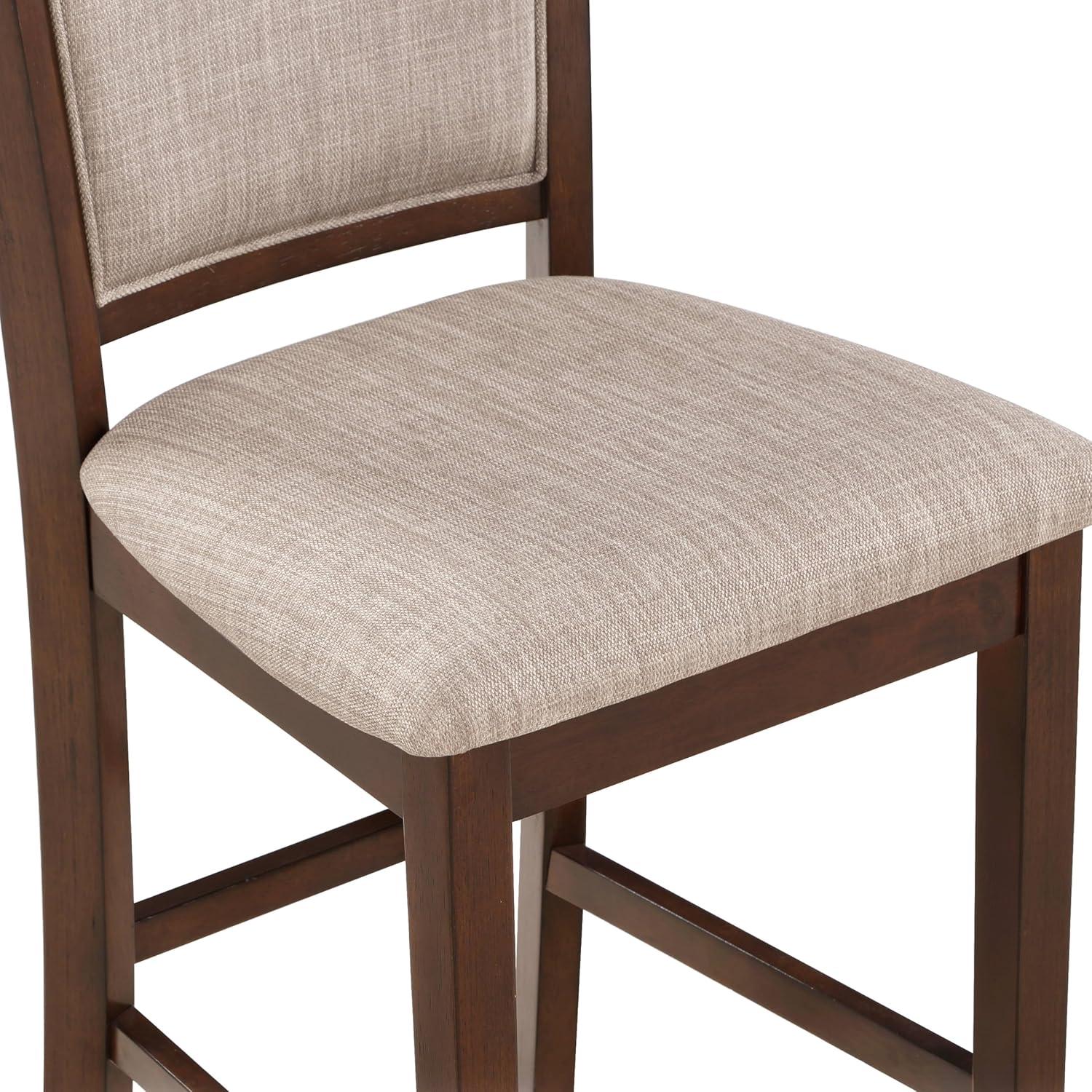 Amy Cherry Wood Counter Chair with Light Brown Fabric Seat