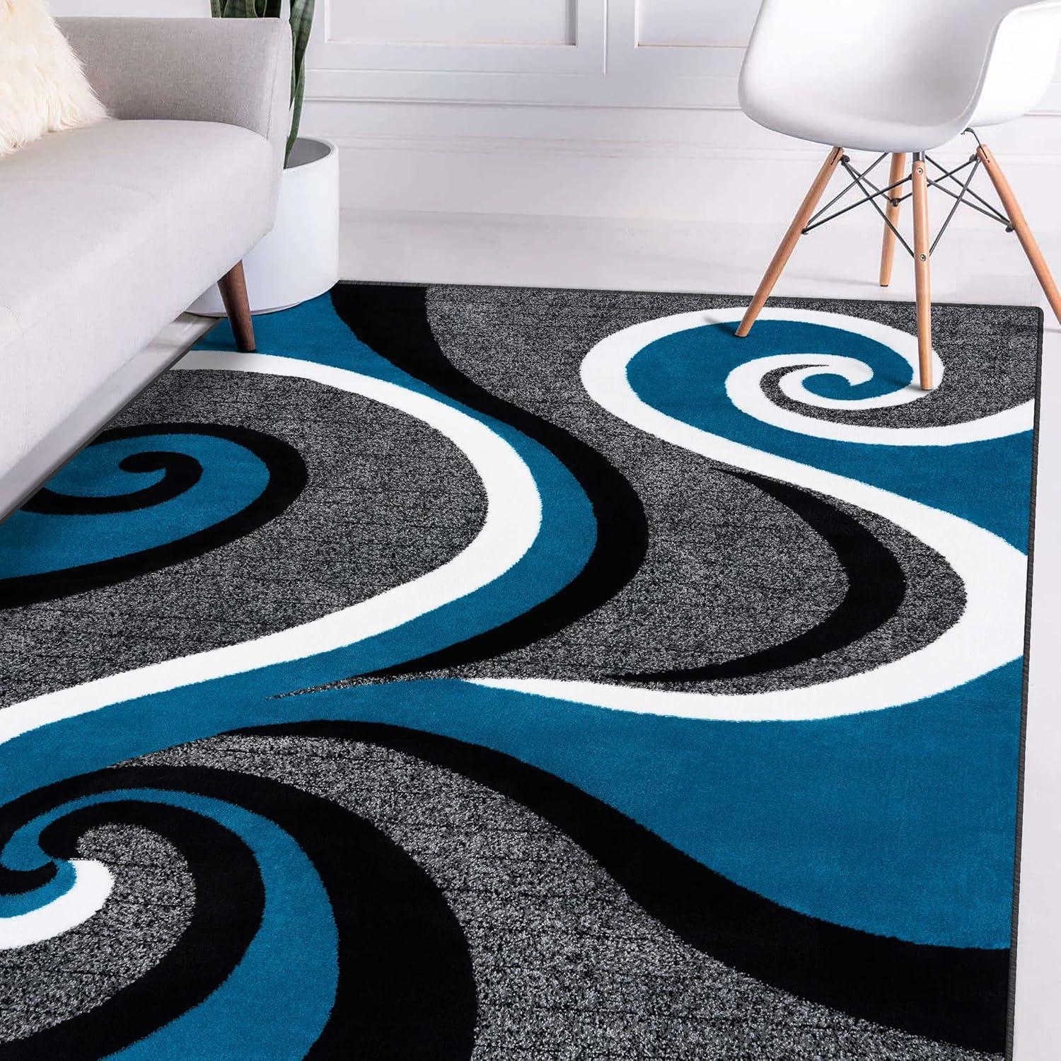 Luxe Weavers Contemporary Abstract Geometric Swirl Area Rug, Turquoise 4x5
