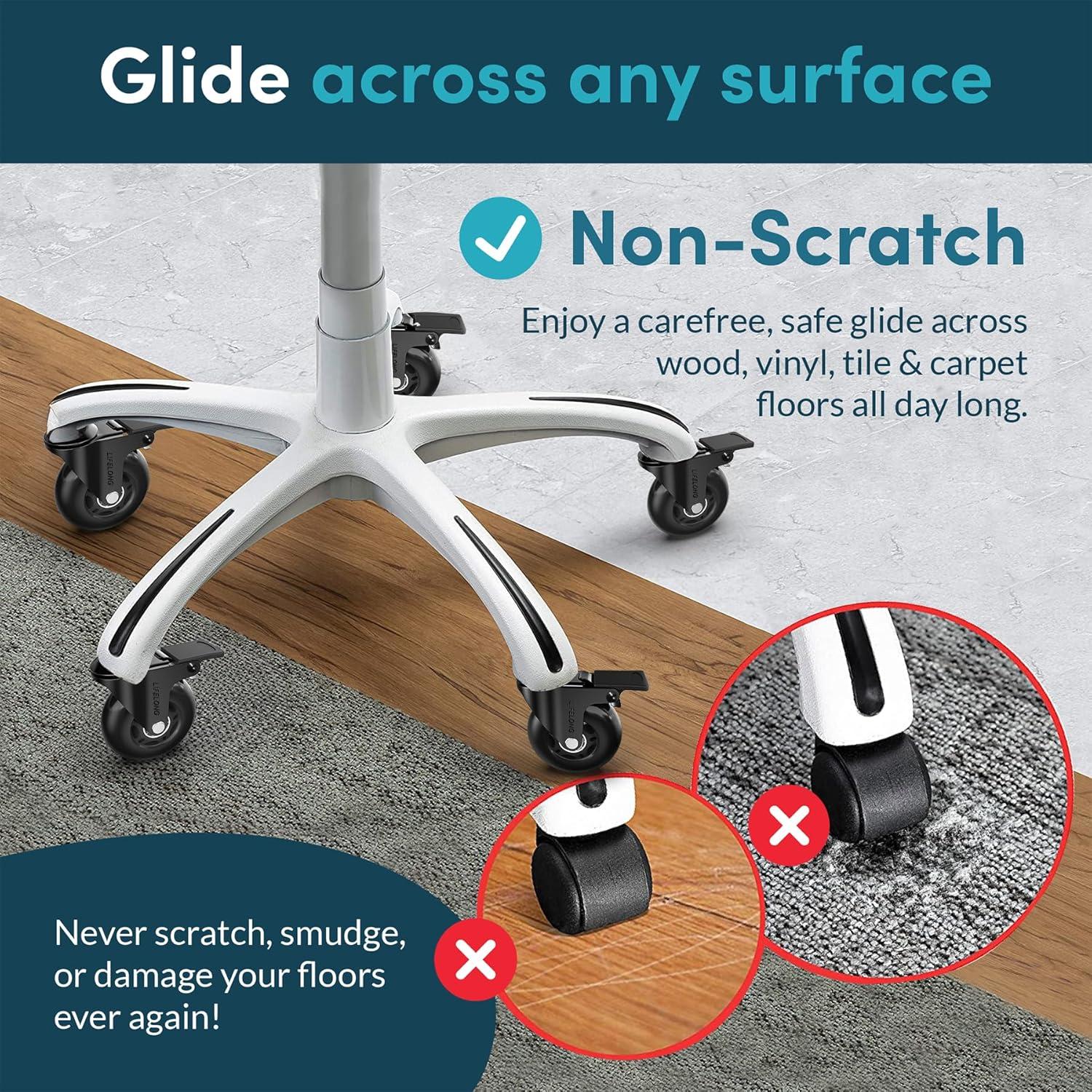 Lifelong Office Chair Caster Wheels for Hardwood Floors and Carpet, Heavy Duty, Universal Fit - Black