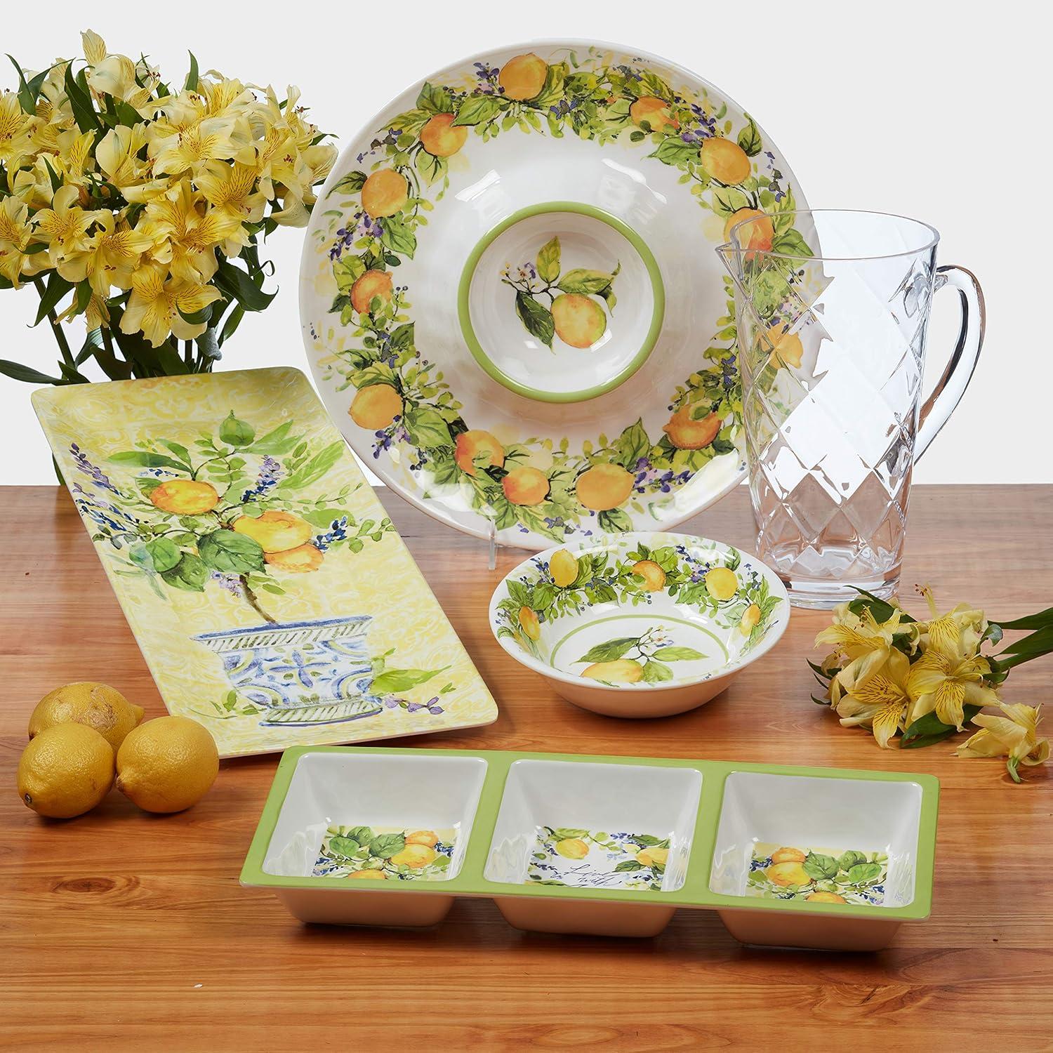 Lemon Zest Floral Melamine 12-Piece Dinnerware Set