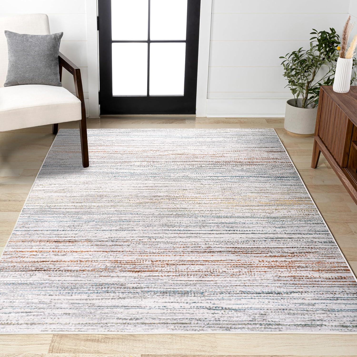 JONATHAN Y Loom Modern Strie' Gray/Blue/Orange 3 ft. x 5 ft. Area Rug