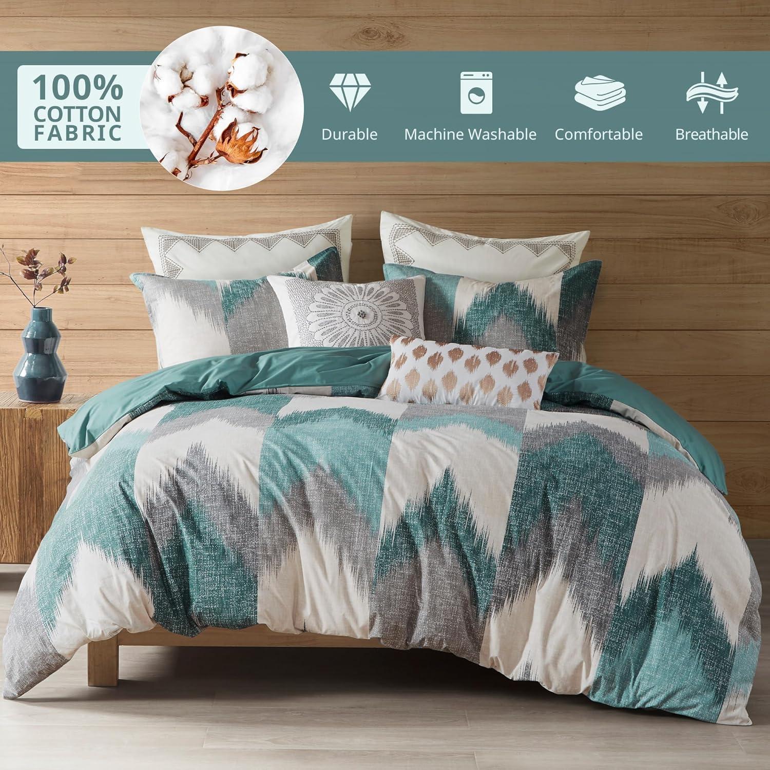 King Aqua Cotton Reversible Ikat Chevron Comforter Set