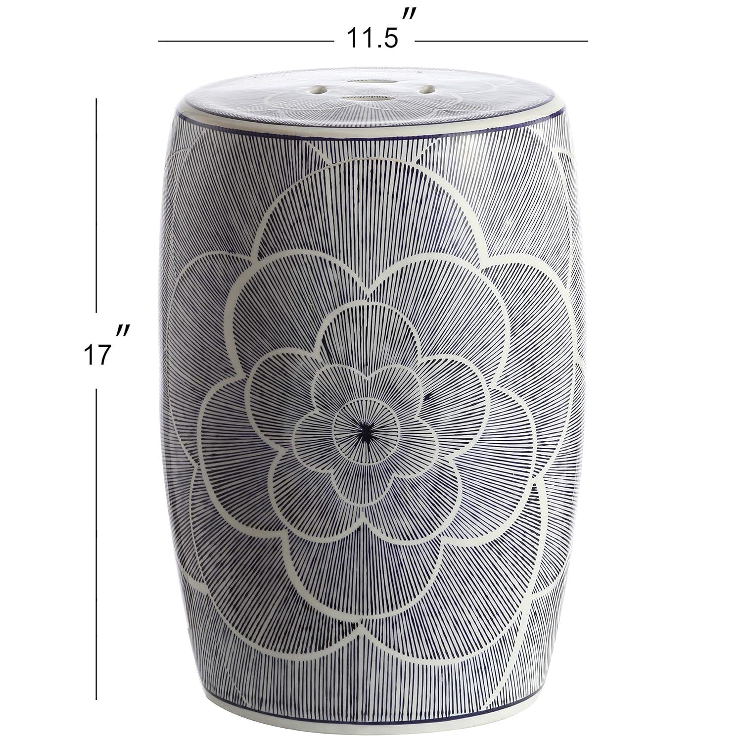 JONATHAN Y Camellia 17" Ceramic Drum Garden Stool, Blue