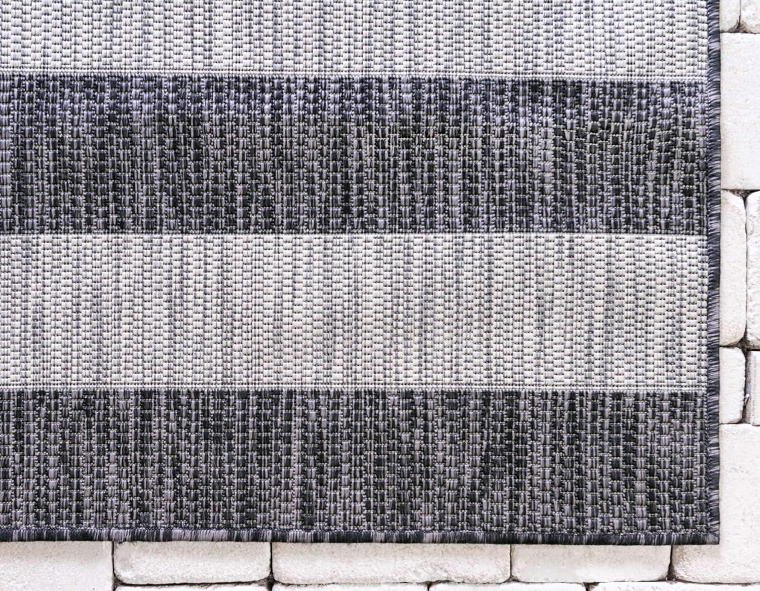 Unique Loom 9' 0 x 12' 2 Rectangle Indoor/Outdoor Striped Charcoal Gray Area Rug