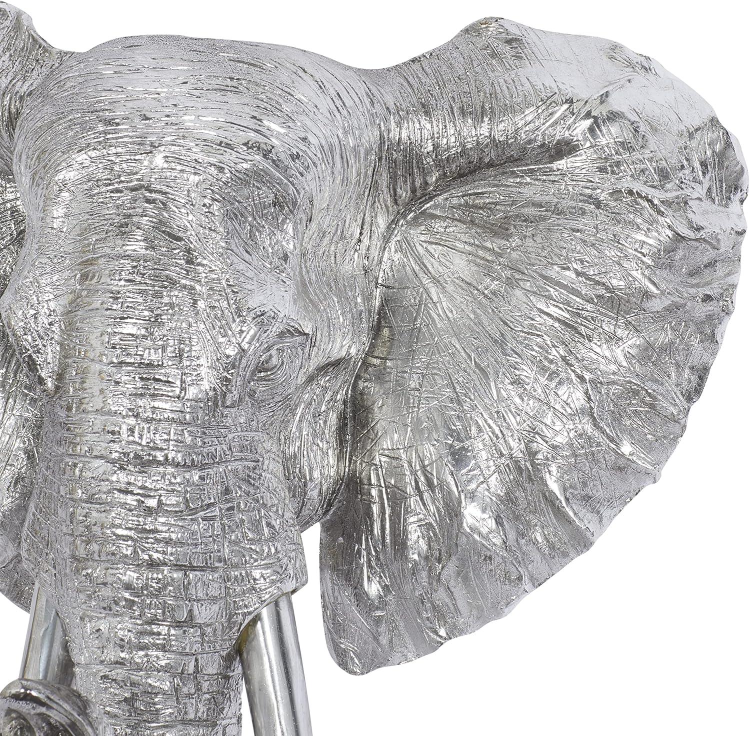 DecMode Silver Polystone Elephant Wall Decor with Tusks