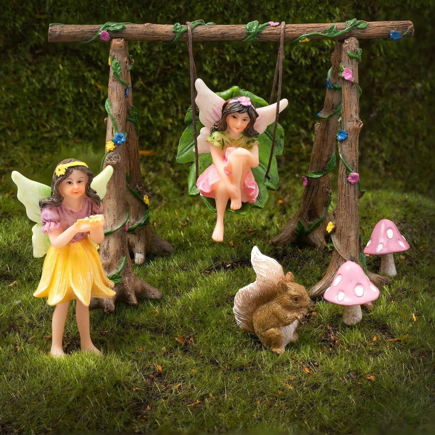 PRETMANNS Fairy Garden Accessories with Garden Fairy Figurines - Adorable Fairies for Fairy Gardens, Cute Fairy Garden Miniatures with a Fairy Furniture Kit C21