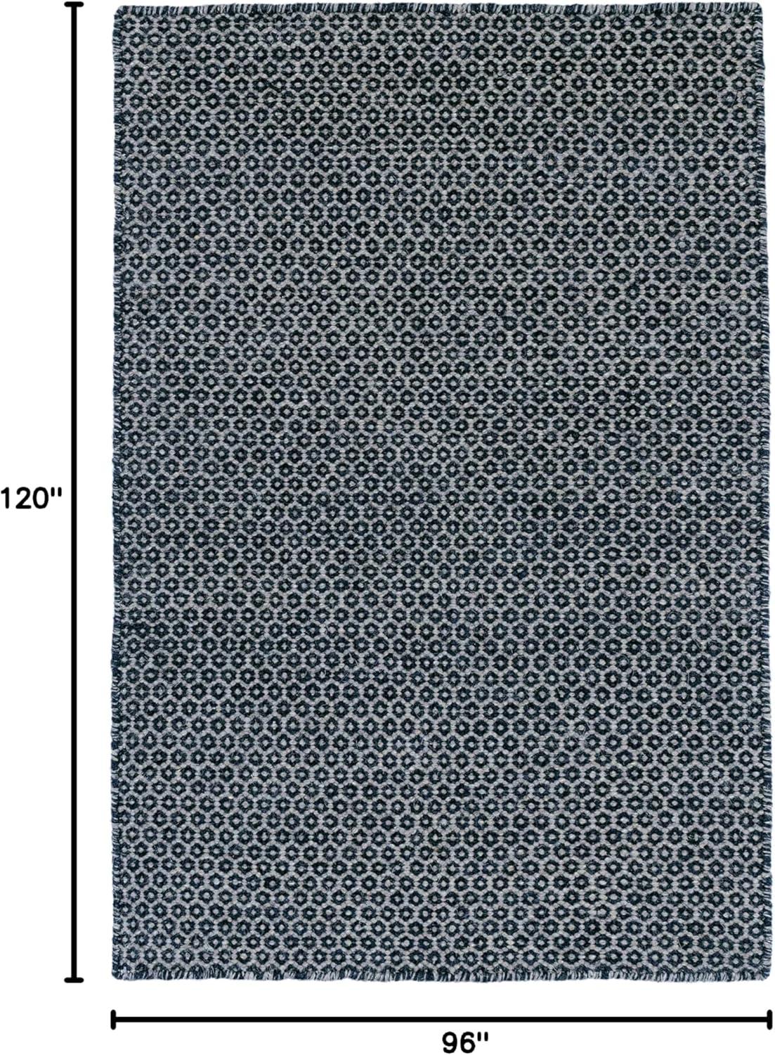 Indigo and Gray Geometric Handwoven Wool Area Rug, 8' x 10'