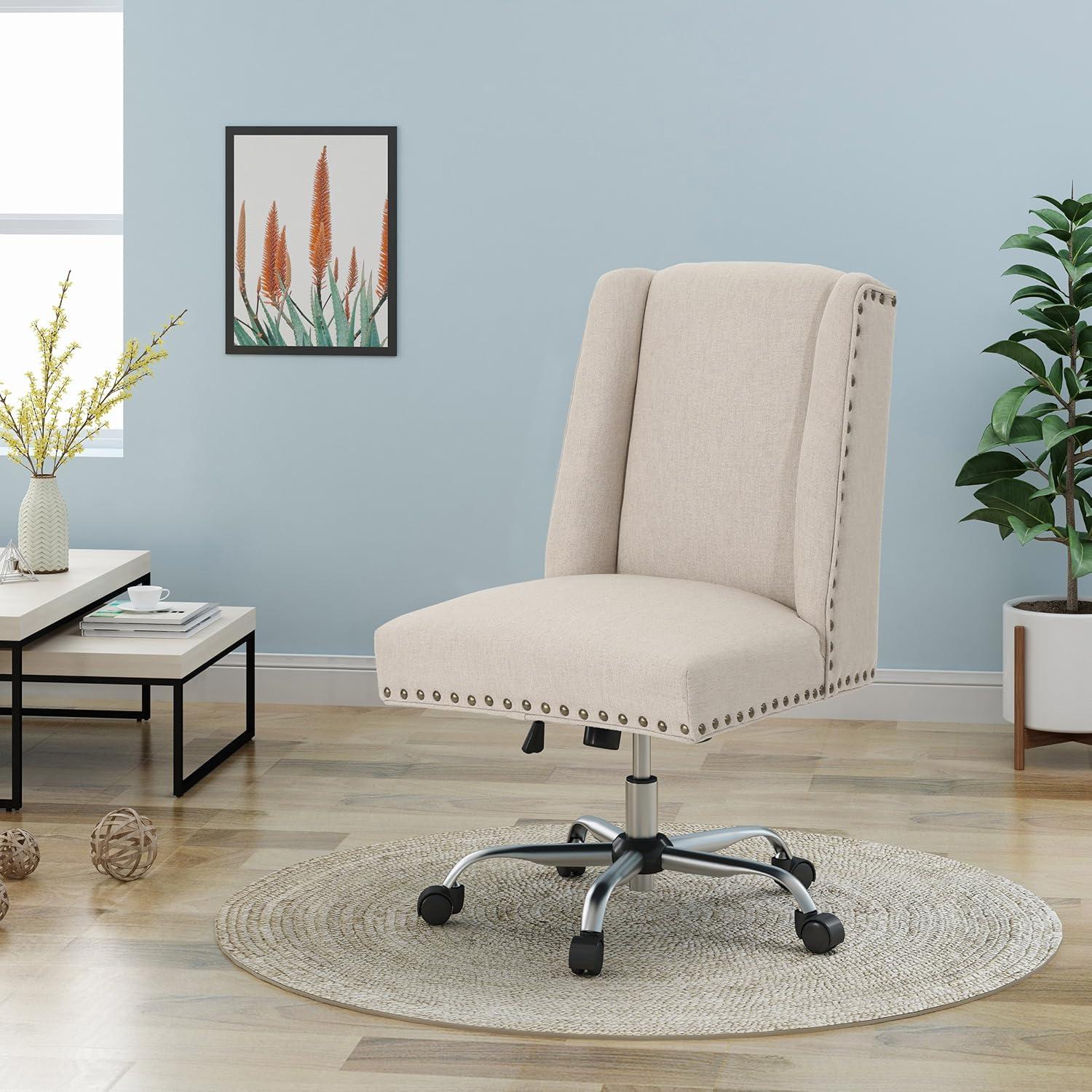 Chiara Home Office Fabric Desk Chair Light Brown - Christopher Knight Home: Chrome Base, Gas Lift, Swivel Function
