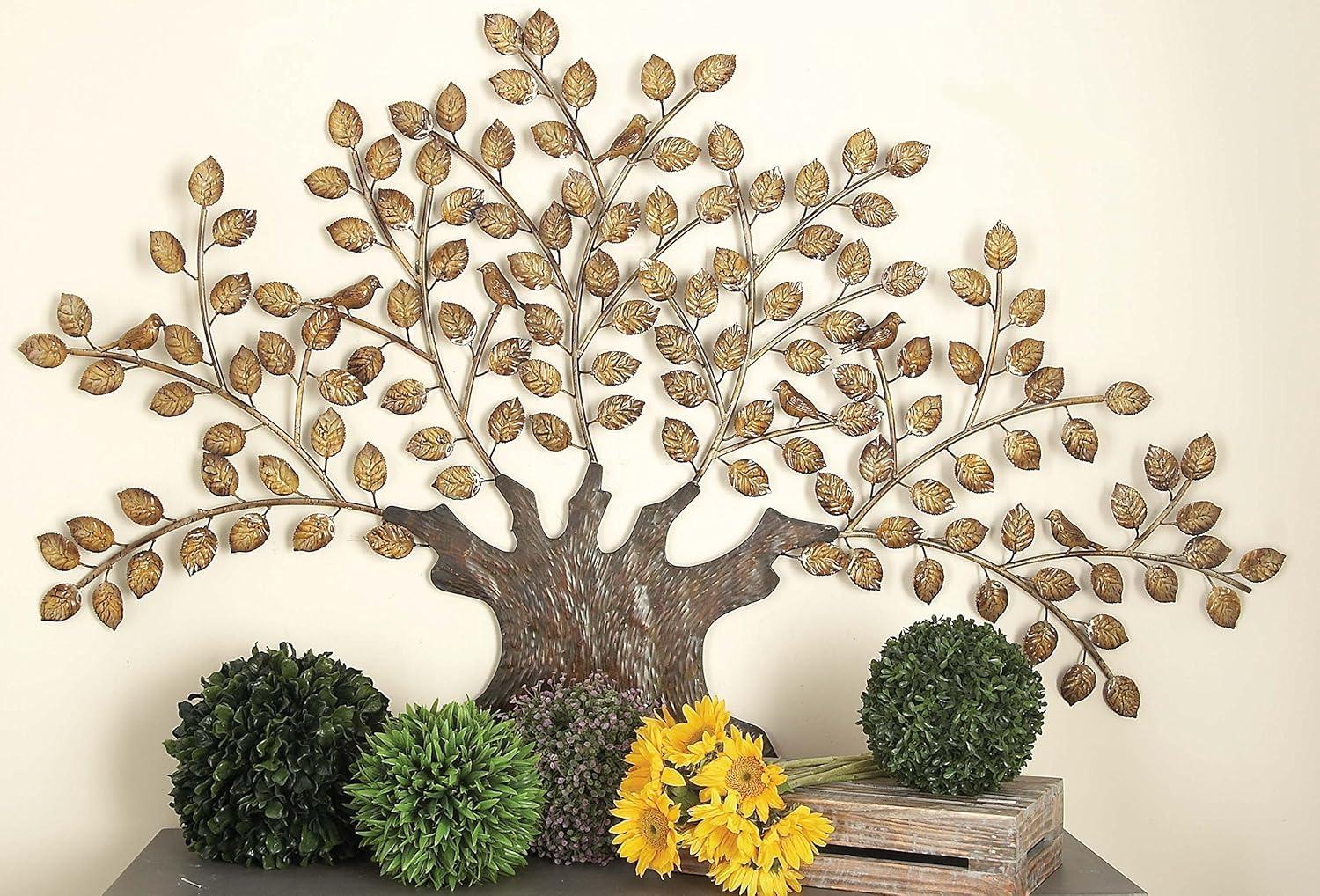 DecMode Brown Metal Indoor Outdoor Tree Wall Decor with Leaves