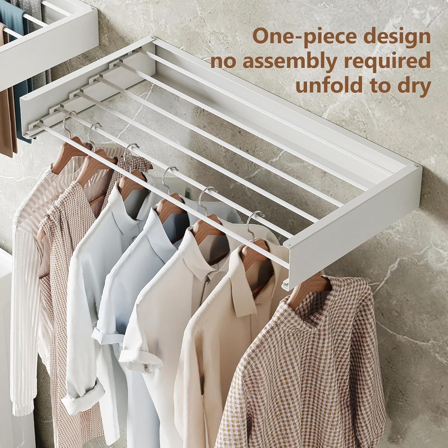 Rebrilliant Wall Mounted Drying Rack,Drying Rack Clothing,Clothes Drying Rack Wall Mounted,Collapsible Drying Racks For Laundry,Laundry Drying Rack,Wall Mounted Clothes Rack(28"-White)