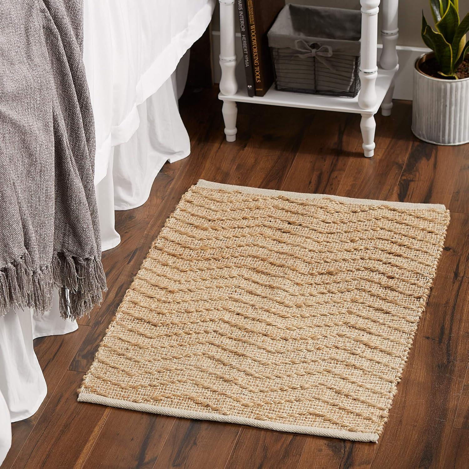 Off-White and Natural Jute Chevron Hand-Loomed Area Rug