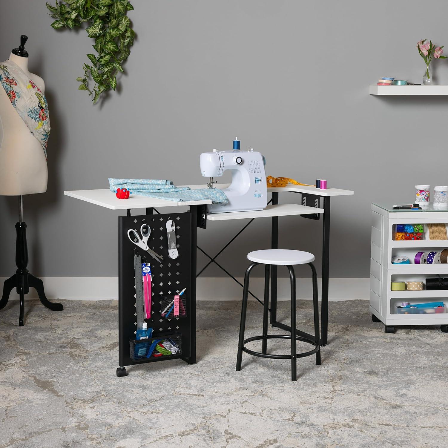 Graphite Black Pivot Sewing Table with Swingout Storage Panel