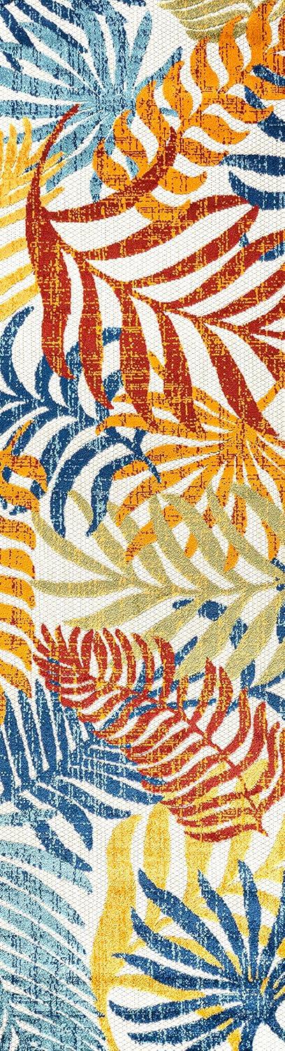 9'x 12' Tropics Palm Leaves Indoor/Outdoor Area Rug, Cream/Orange - JONATHAN Y