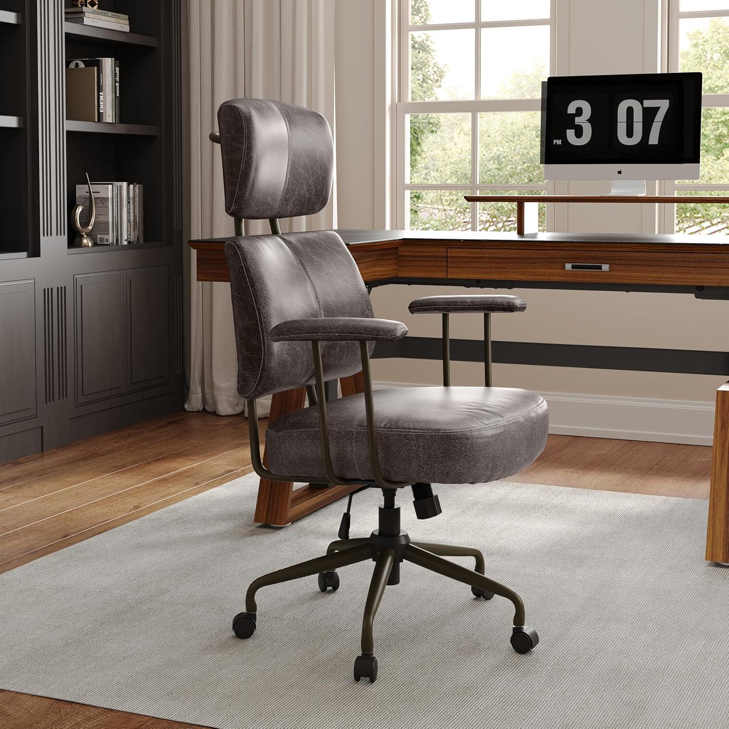 Cameron, Faux Suede Fabric High Back Office Chair ,27" D x 30.75" W x 46"-50.75" H,Gray