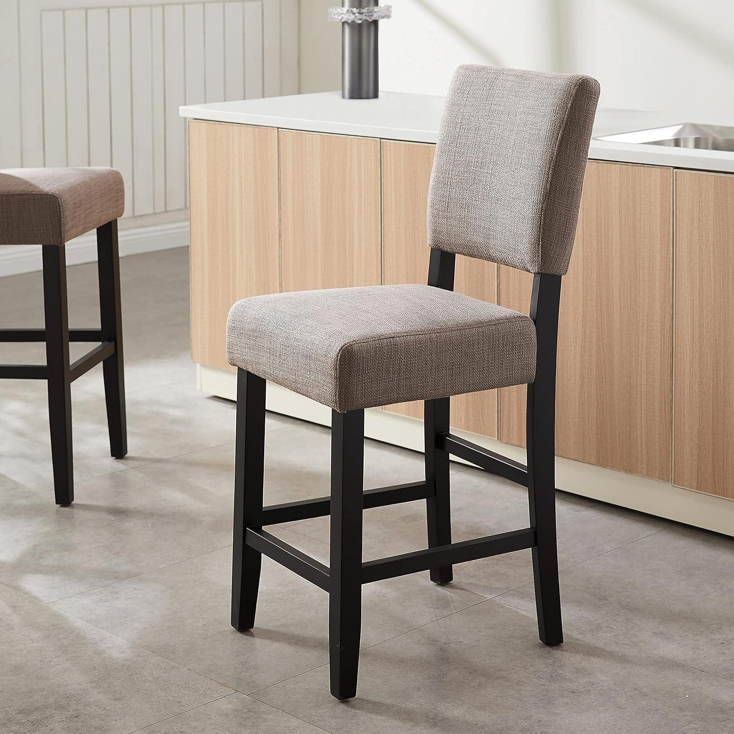 Leick Home Upholstered Back Counter Height Stool with Wood Base-Set of 2 Black and Gray Woven Fabric