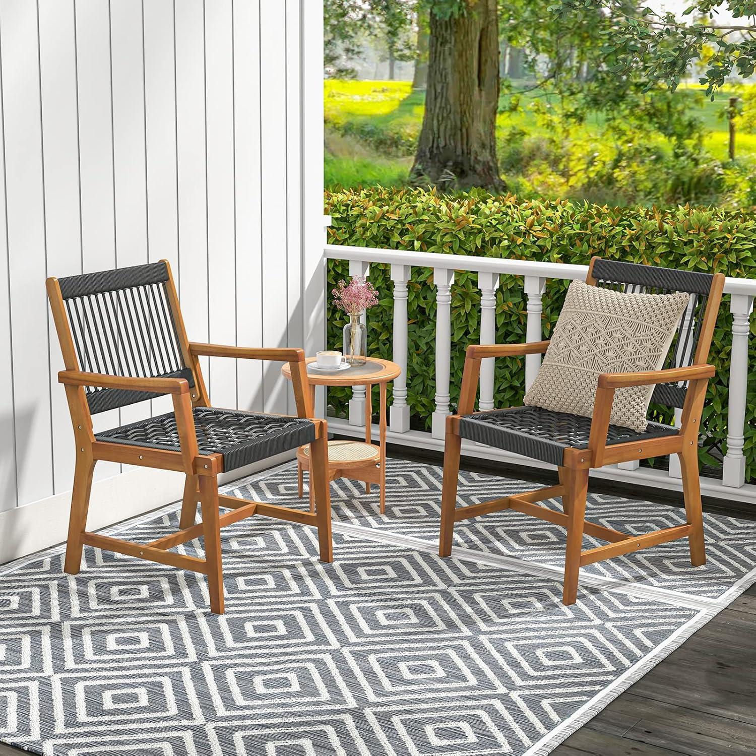 Barara King Outdoor Patio Dining Chairs,Set of 2 Patio Acacia Wood Dining Chairs with Armrests for Lawn Yard