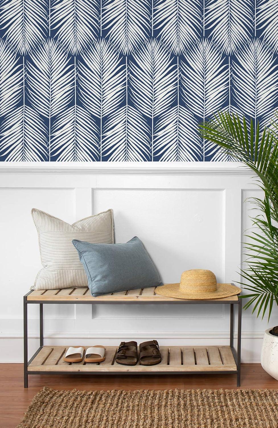 NextWall Coastal Blue Palm Silhouette Peel and Stick Wallpaper