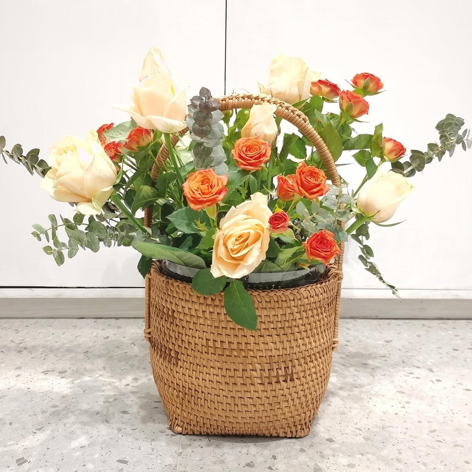 Stack man 2 Pack Rattan Round Condiment Carrier Cooking Utensil Caddy Holder- 4-Compartment Handmade Flatware Organizer Silverware Caddy For Tabletop,Parties, Cooking Utensil Condiment Organizer