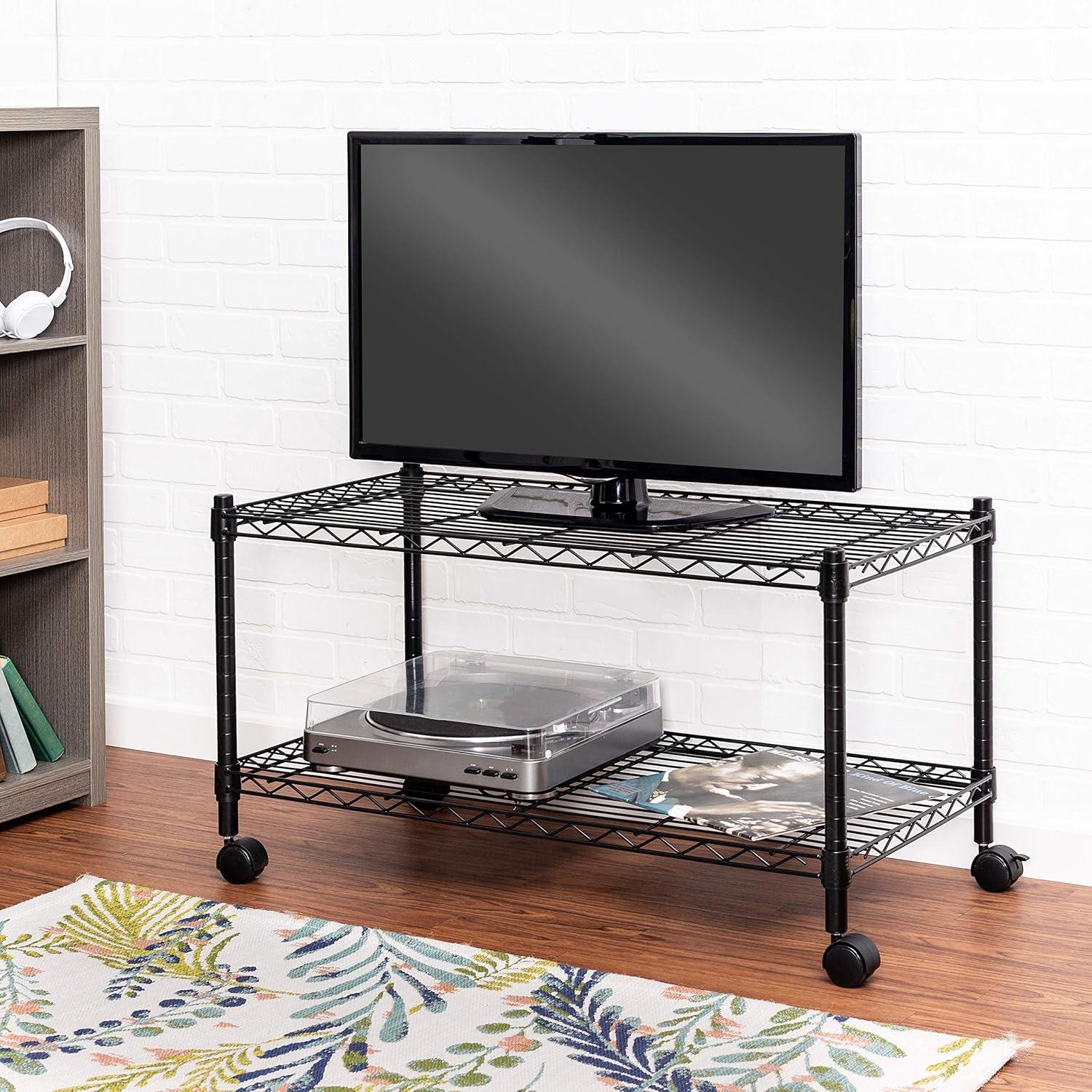 Black 2-Tier Adjustable Steel Media Cart