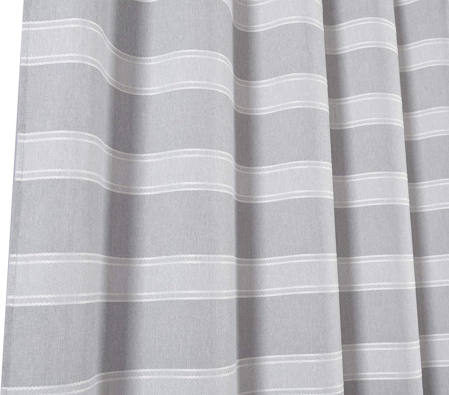 Dainty Home Madison Striped Textured Embossed Weaved Striped Cotton Feel Designed Fabric Shower Curtain 70W x 72L in Silver