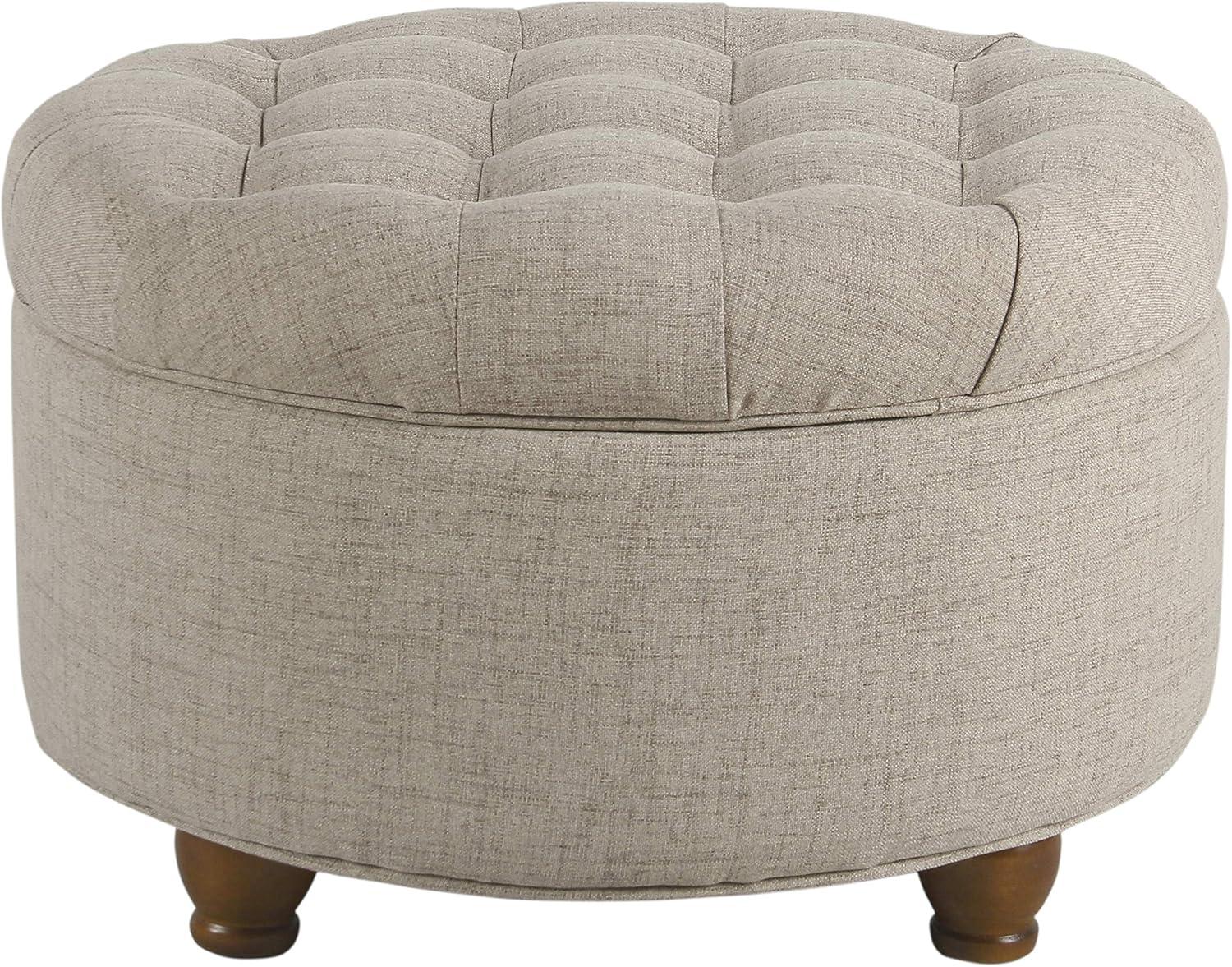 Large Tufted Round Storage Ottoman - HomePop