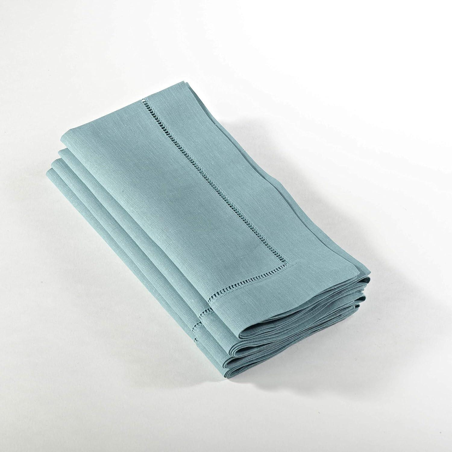 Sea Green Linen Cotton Hemstitched Dinner Napkins, Set of 4