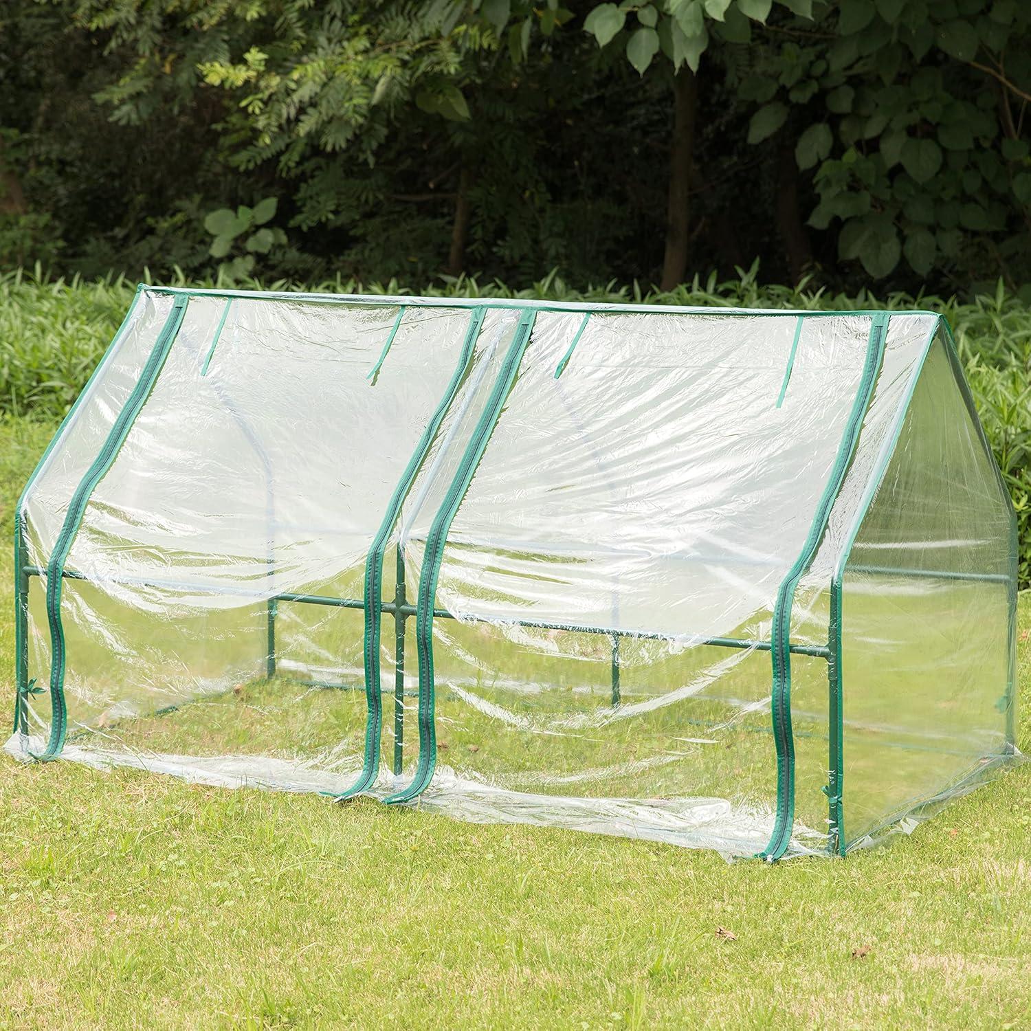 Gardenised Green Outdoor Waterproof Portable Plant Greenhouse with 2 Clear Zippered Windows, Medium