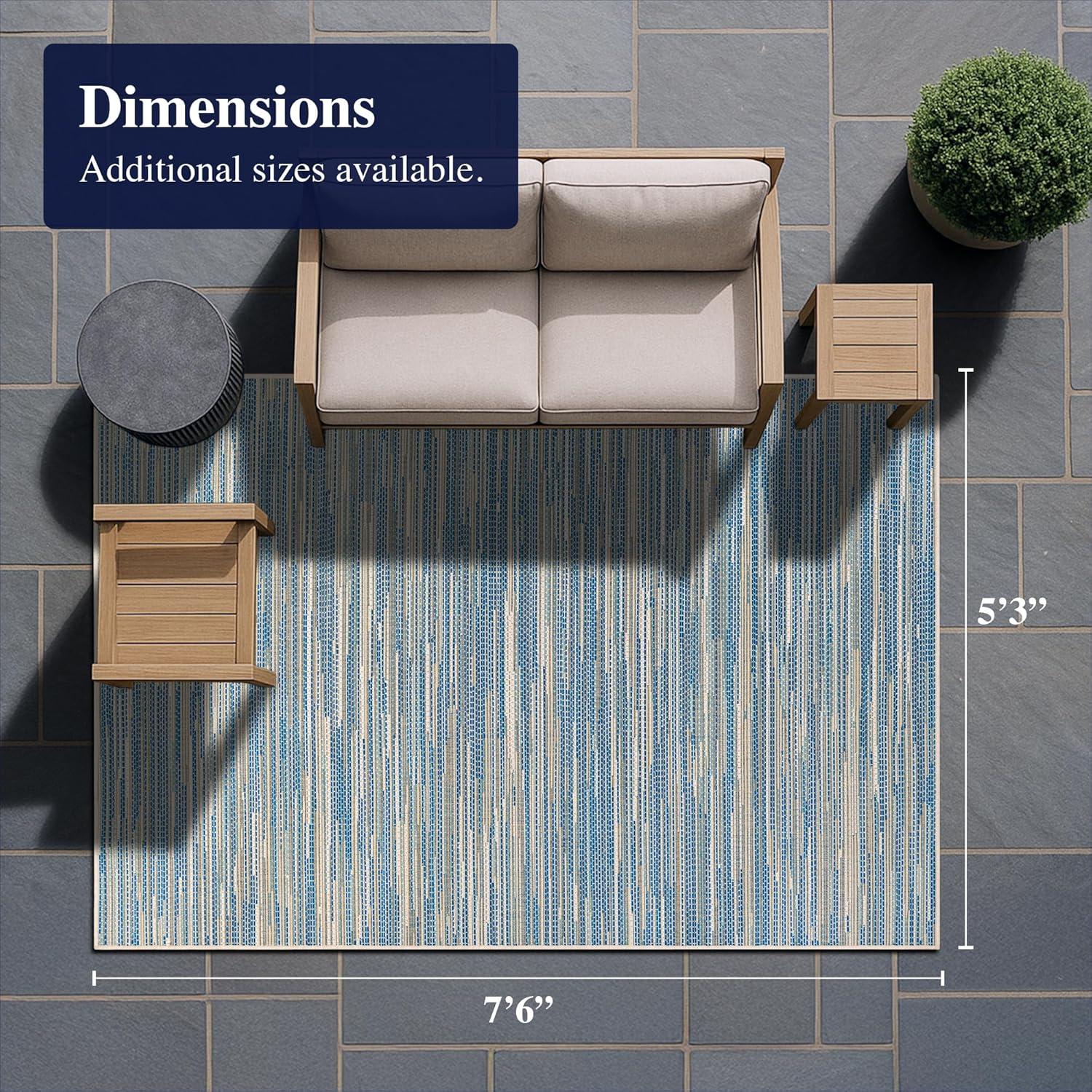 Couristan Monaco Alassio Indoor / Outdoor Area Rug, Sand-Azure Blue-Turquoise, 3'9" x 5'5"