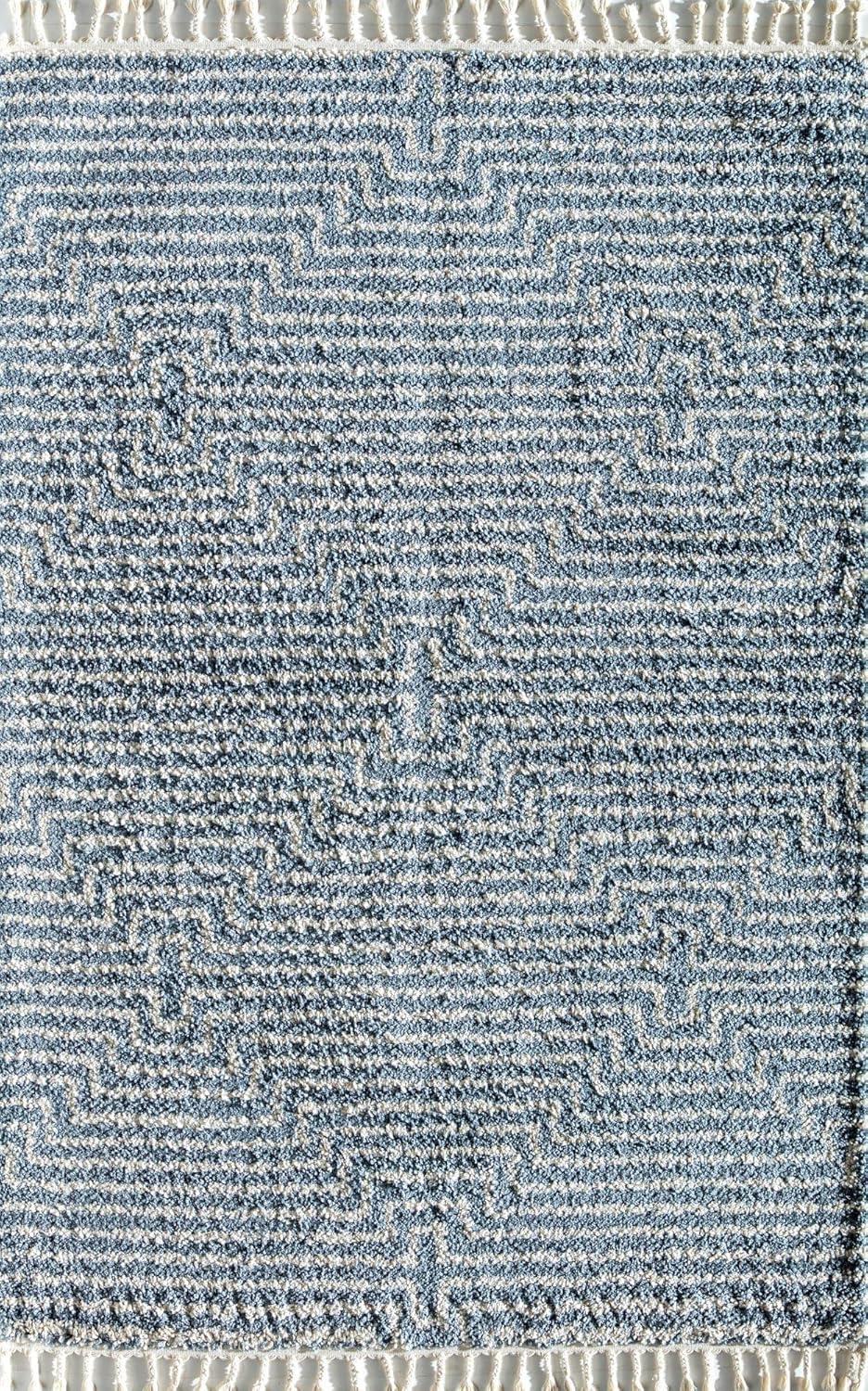 Braided Diamond Shag 8' x 10' Blue Synthetic Area Rug